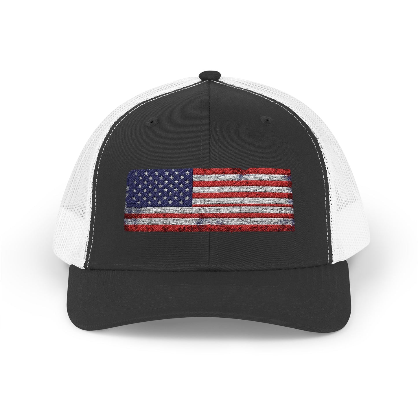 #250 Distressed American Flag Snapback Trucker Cap