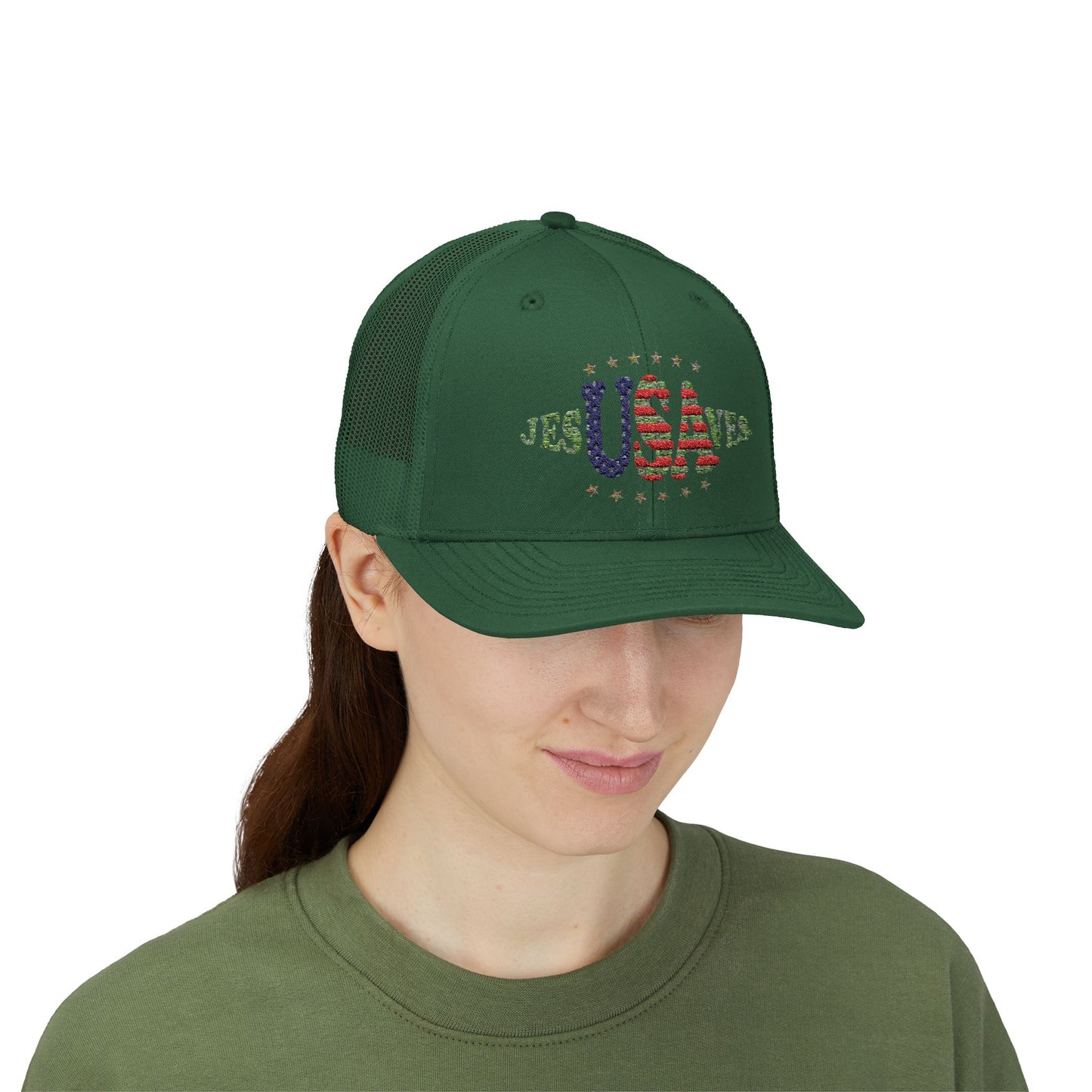 JesUSAves Patriotic Snapback Trucker Cap American Flag Christian Faith