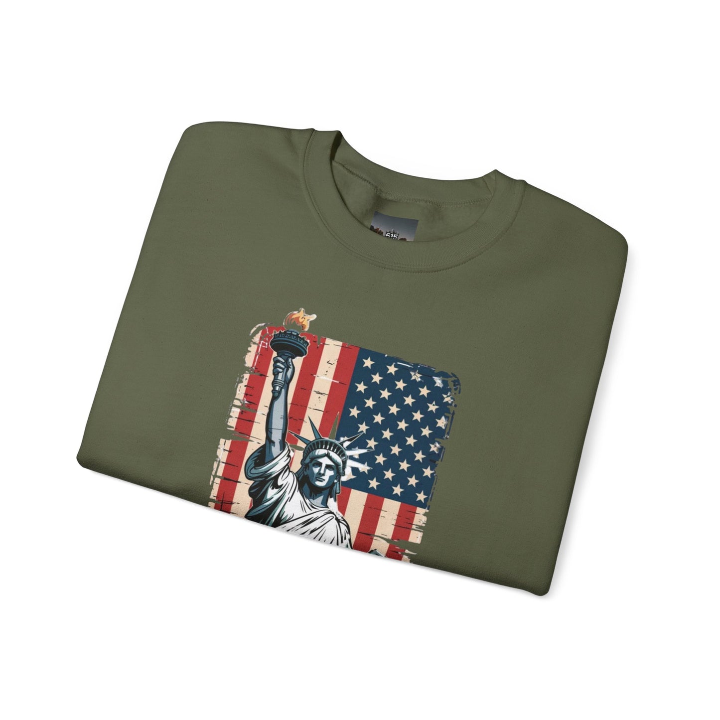 #250 Statue of Liberty American Flag 'America' Patriotic Independence Day Crewneck Sweatshirt
