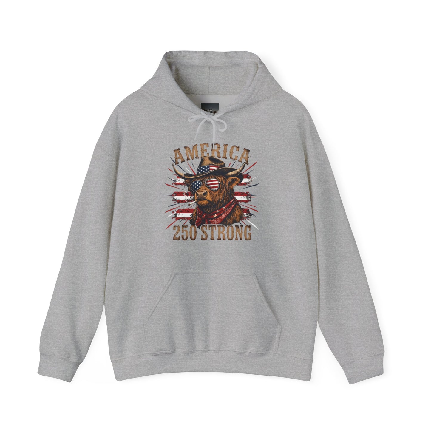 #250 America 250 Strong Patriotic Bull with American Flag Hoodie