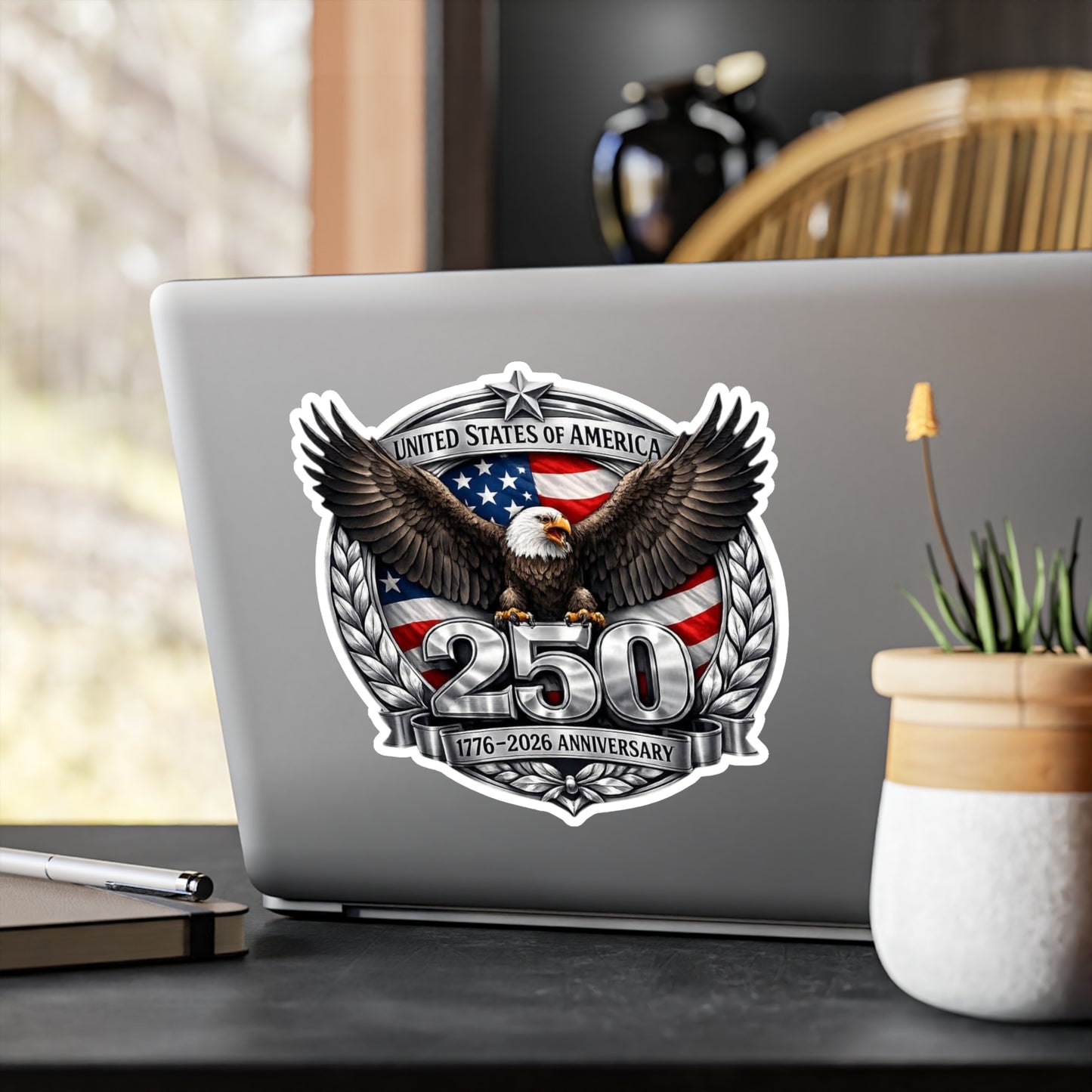 #250 Patriotic Bald Eagle 250 United States Emblem Vinyl Kiss-Cut Decal