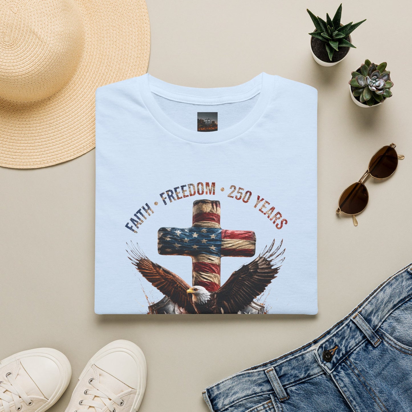#250 Faith • Freedom 250 Years American Flag Cross & Eagle 1776-2026 T-Shirt