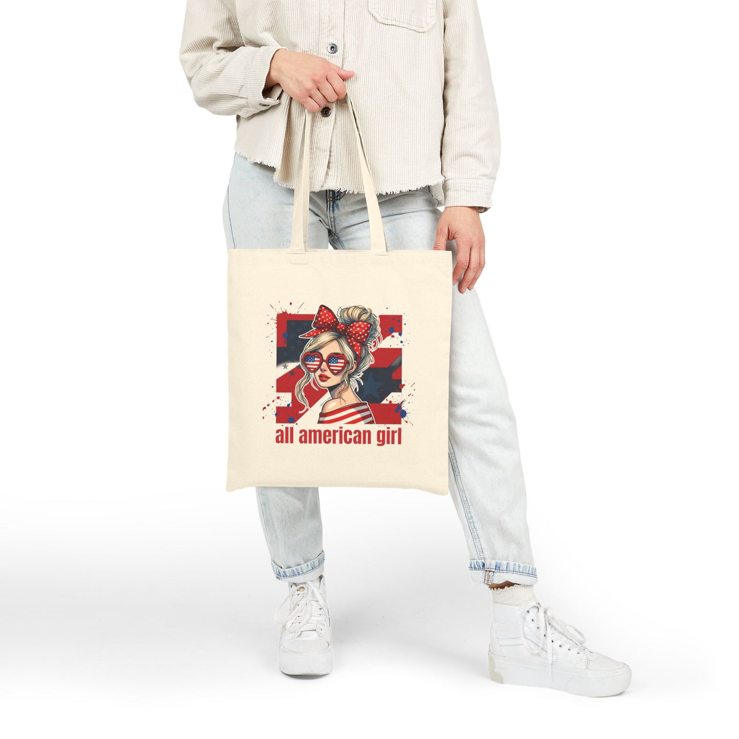 #250 All American Girl Patriotic Canvas Tote Bag