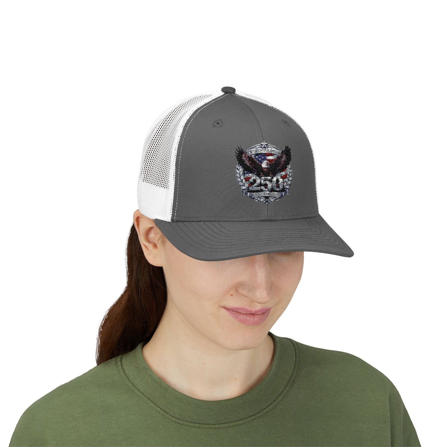 #250 Patriotic Bald Eagle 250 United States Emblem Snapback Trucker Cap