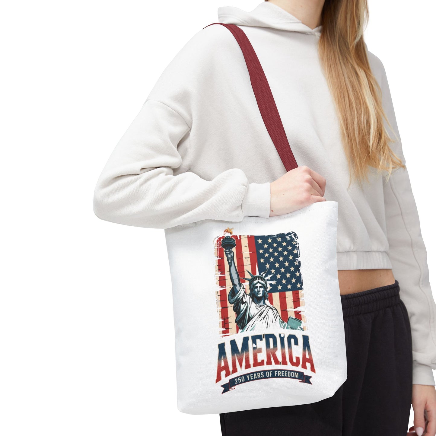 #250 Statue of Liberty American Flag 'America' Patriotic Independence Day Tote Bag
