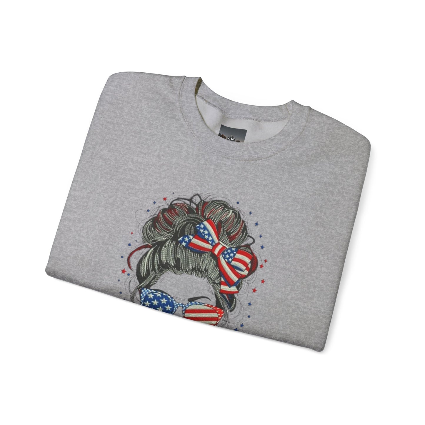 #250 "All American Girl" Patriotic Messy Bun Sweatshirt