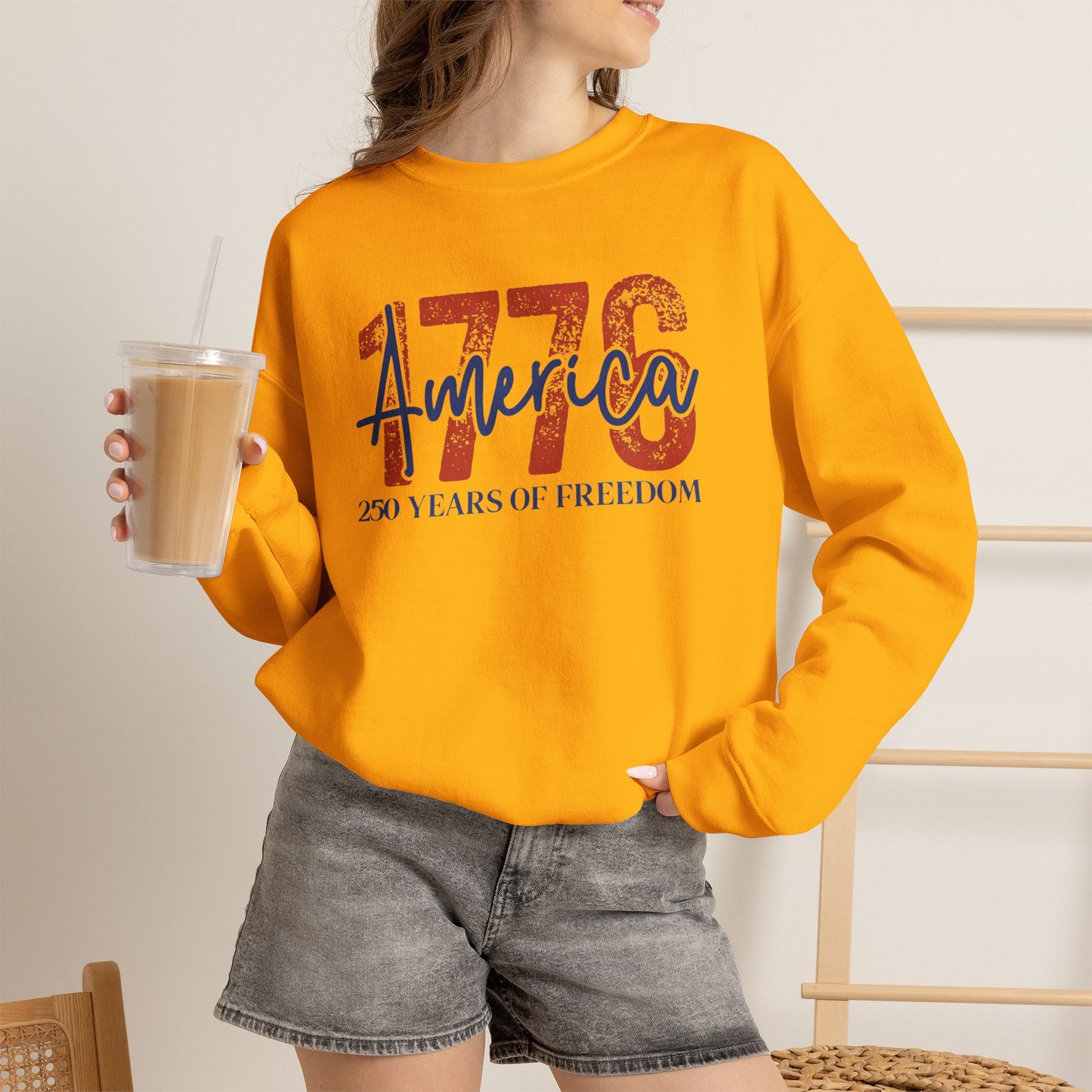 #250 1776 America: 250 Years of Freedom' Patriotic Independence Day Crewneck Sweatshirt