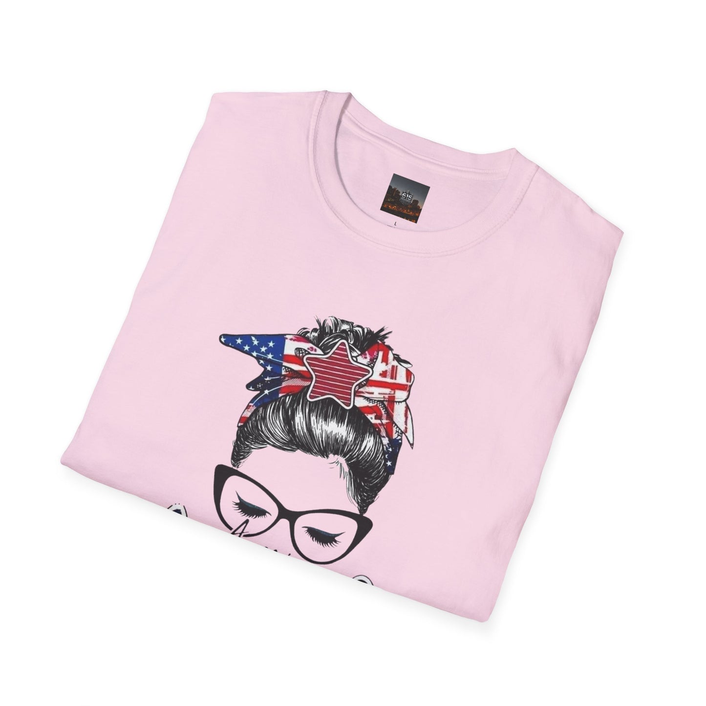 Mama USA Flag Messy Bun T-Shirt