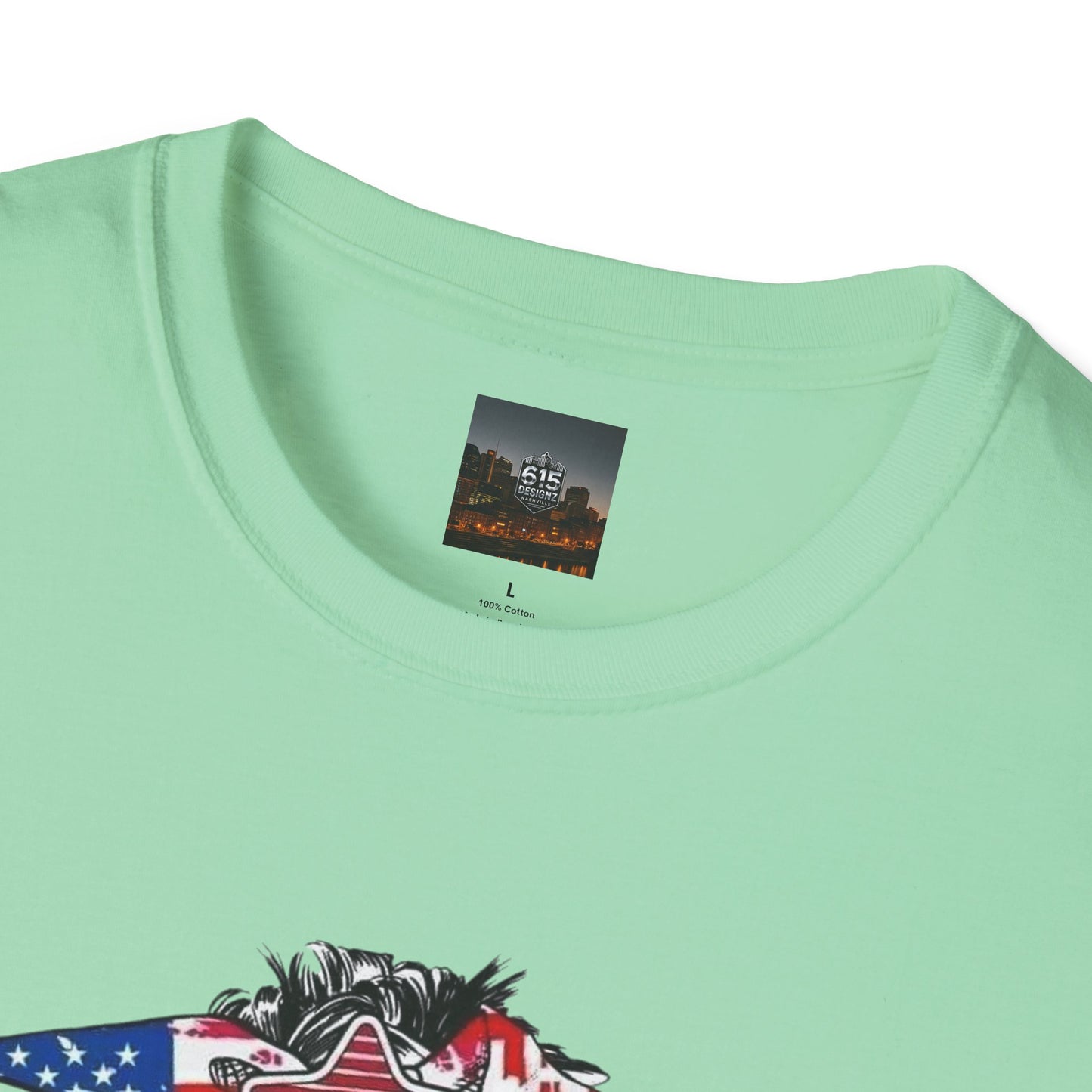 Mama USA Flag Messy Bun T-Shirt
