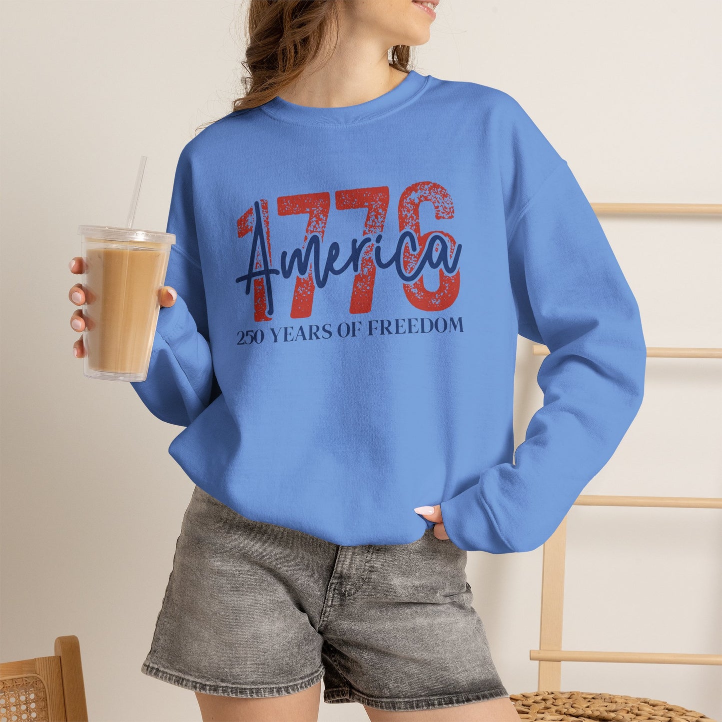 #250 1776 America: 250 Years of Freedom' Patriotic Independence Day Crewneck Sweatshirt