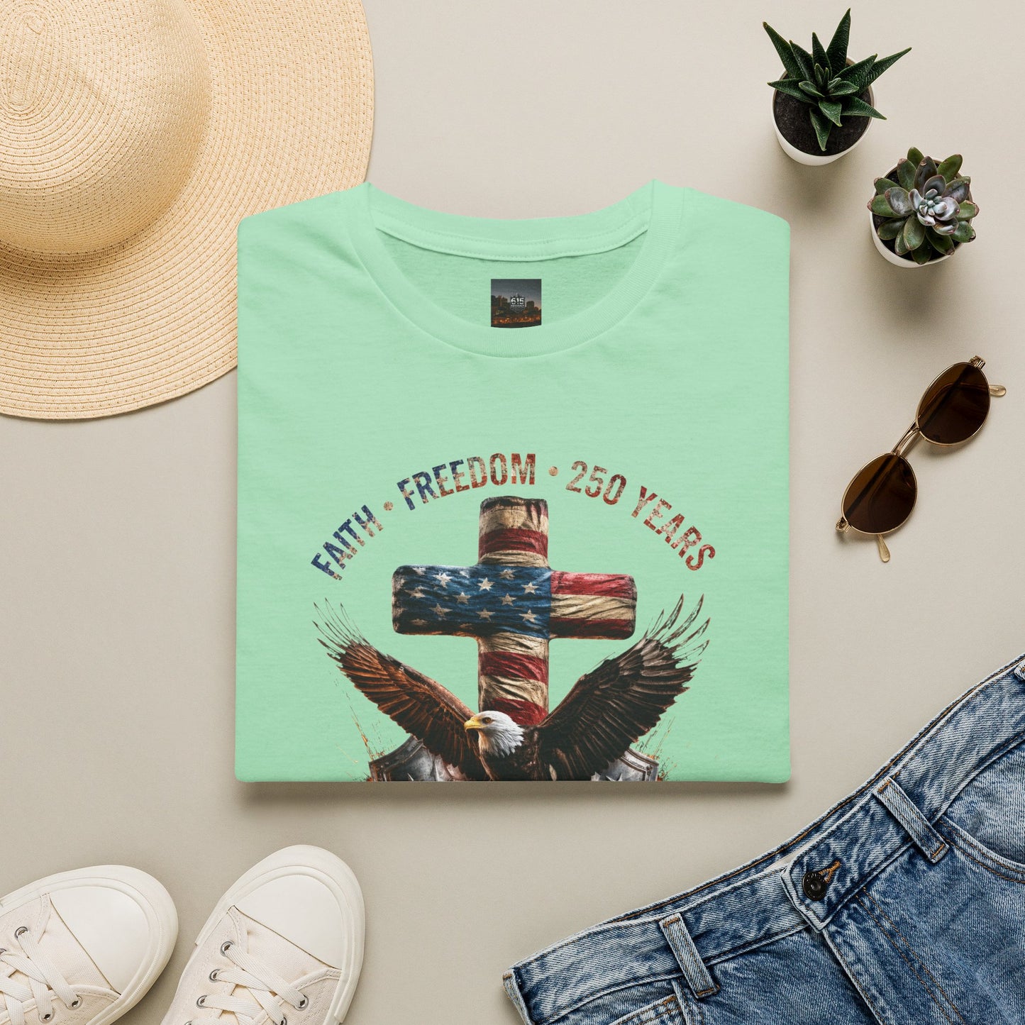 #250 Faith • Freedom 250 Years American Flag Cross & Eagle 1776-2026 T-Shirt