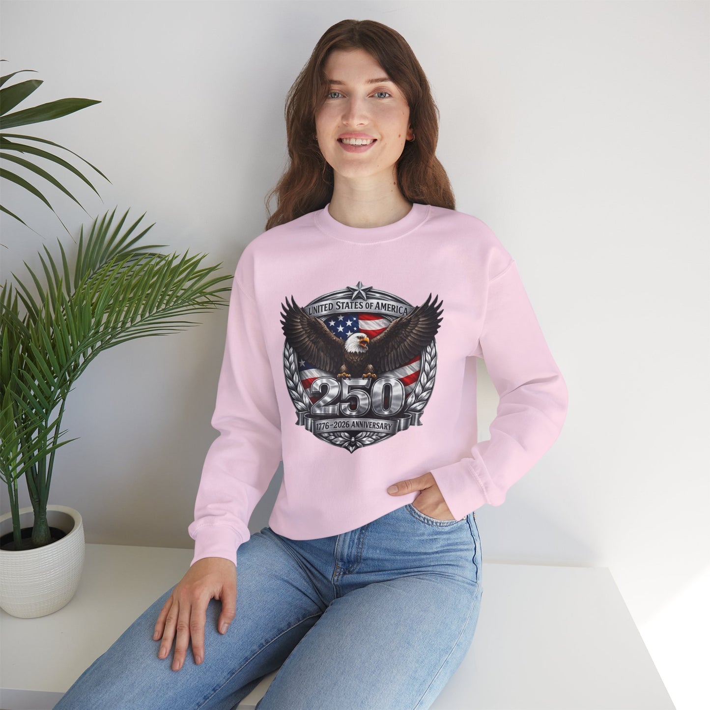 #250 Patriotic Bald Eagle 250 United States Emblem Crewneck Sweatshirt