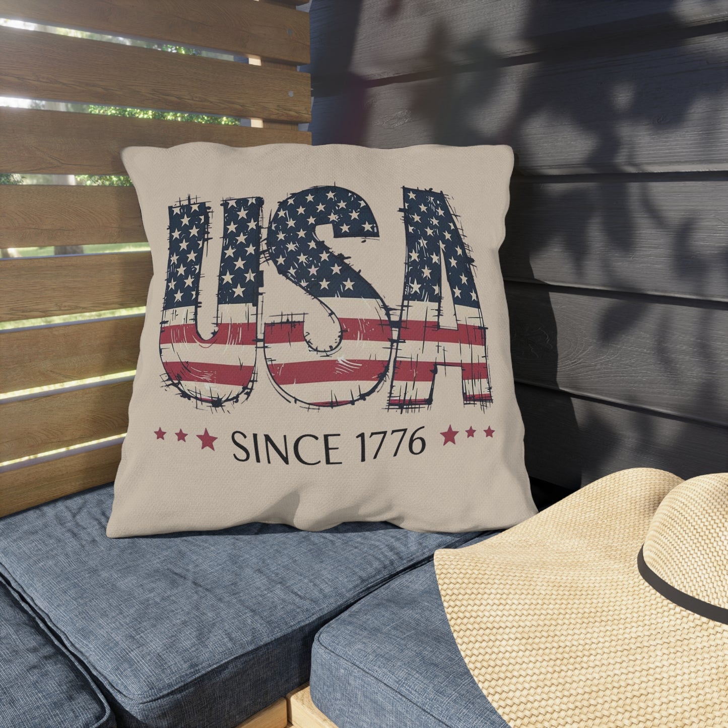 #250 USA Flag "USA Since 1776" Patriotic Outdoor Throw Pillow