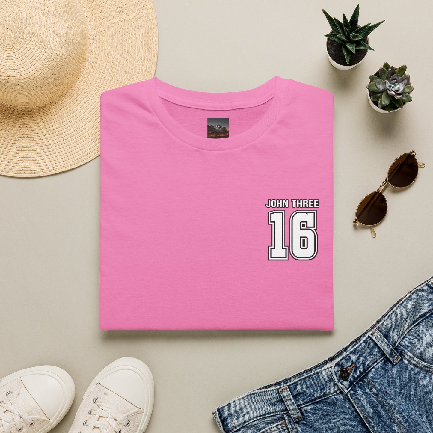 John Three 16 Chest and Back Jersey Print with Scripture Tee