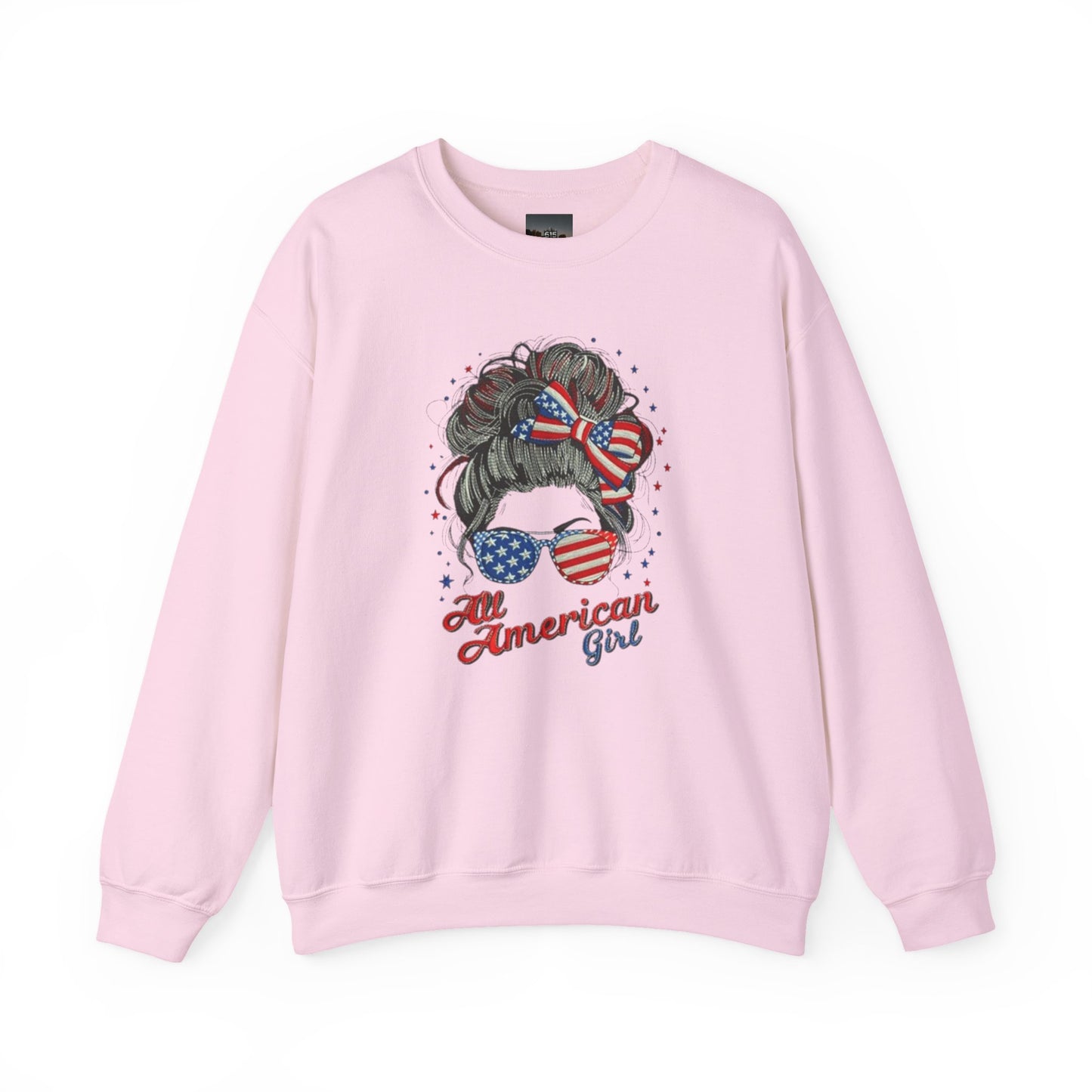 #250 "All American Girl" Patriotic Messy Bun Sweatshirt