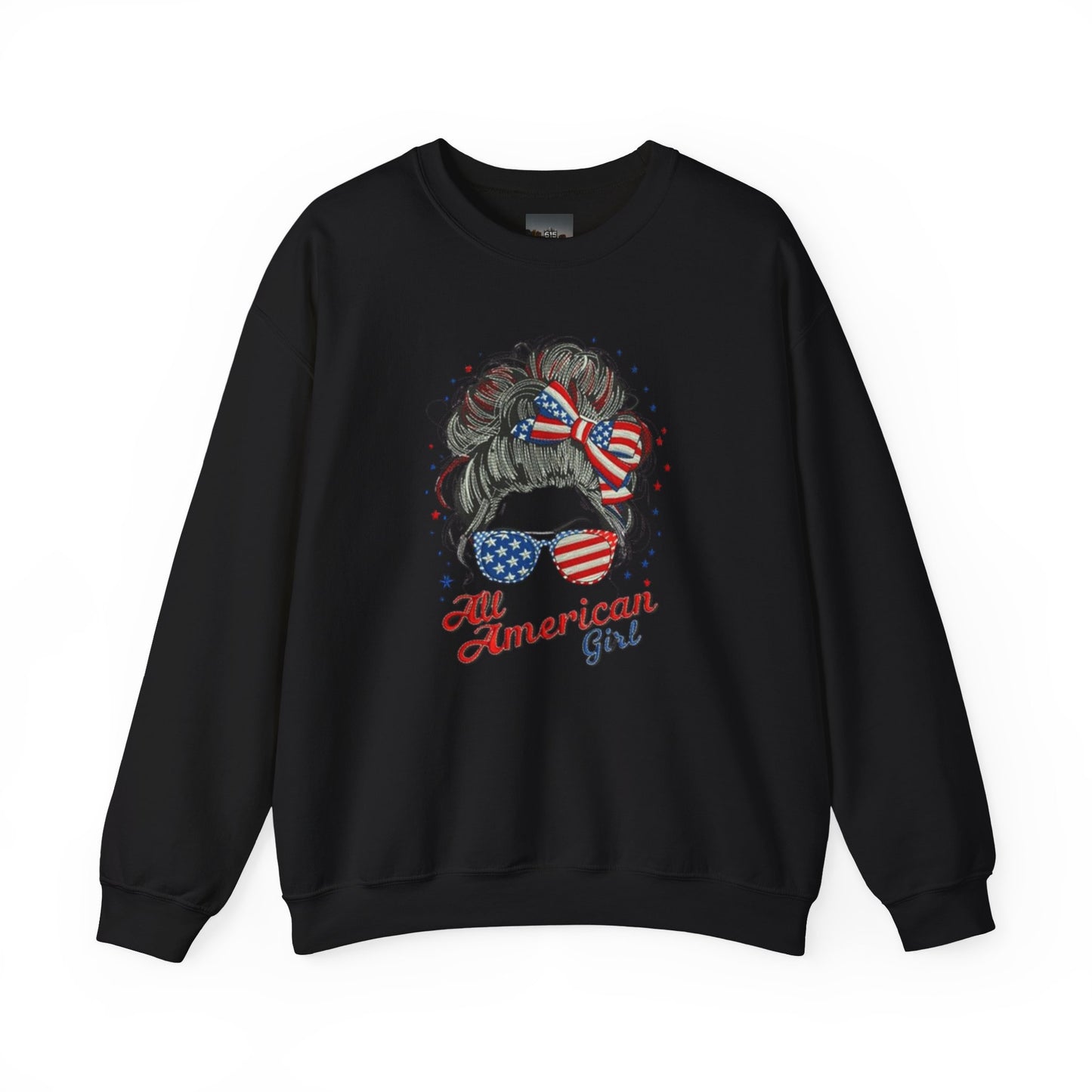 #250 "All American Girl" Patriotic Messy Bun Sweatshirt