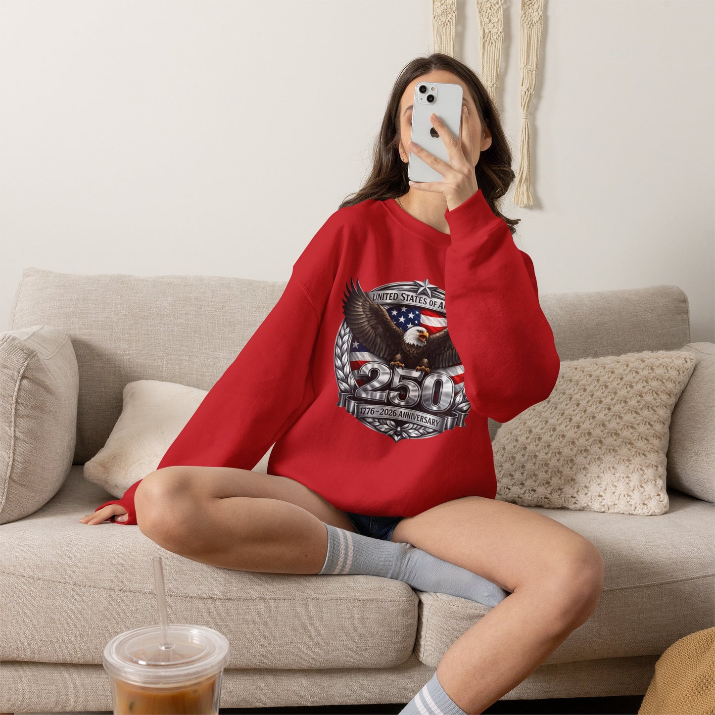 #250 Patriotic Bald Eagle 250 United States Emblem Crewneck Sweatshirt