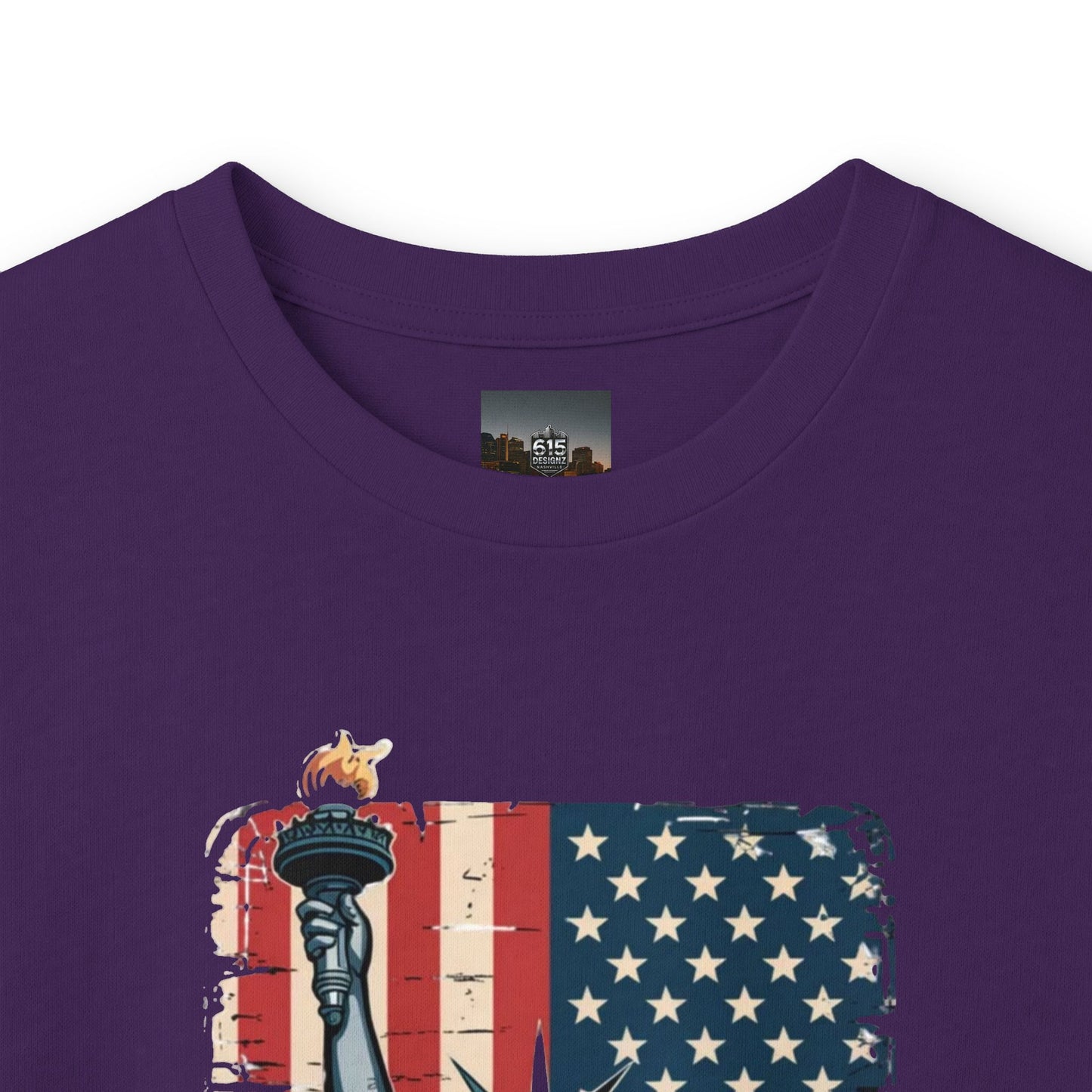 #250 Statue of Liberty American Flag 'America' Patriotic Independence Day Long Sleeve Tee
