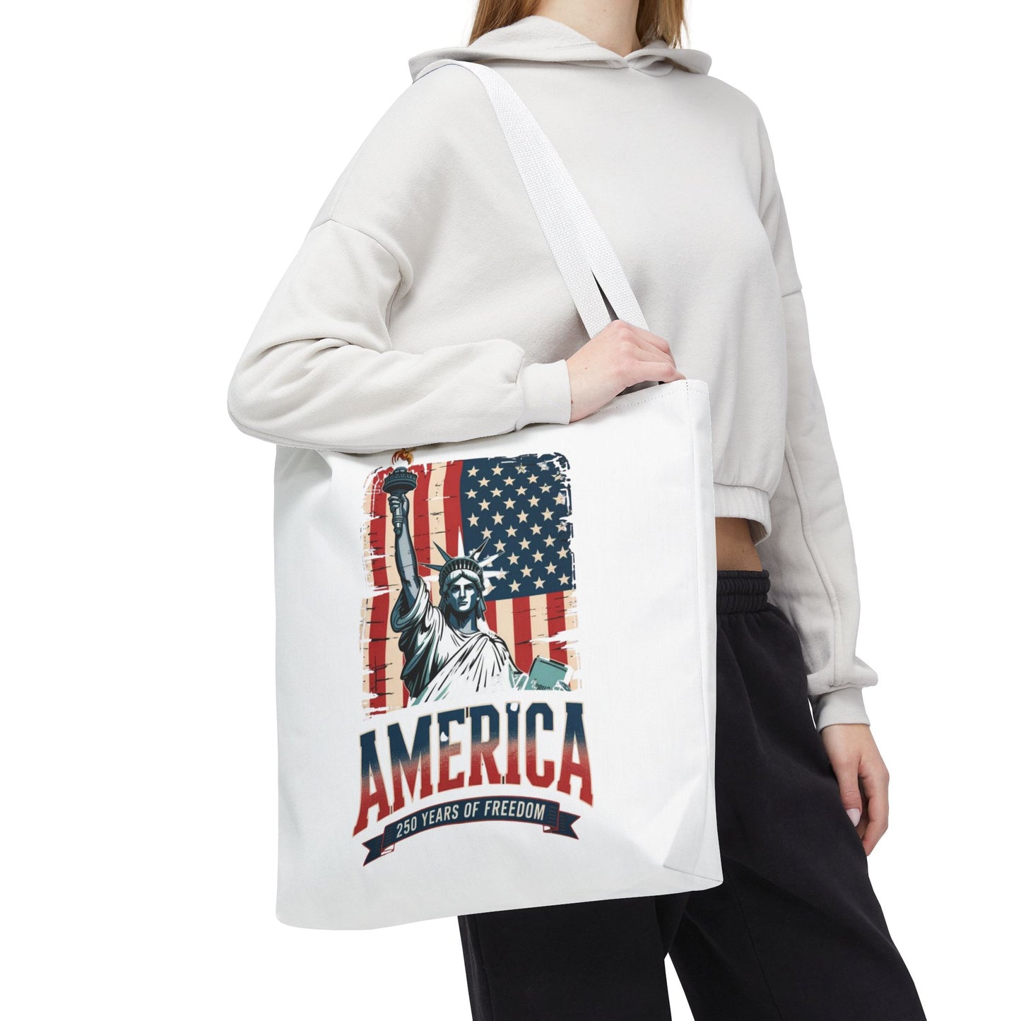 #250 Statue of Liberty American Flag 'America' Patriotic Independence Day Tote Bag