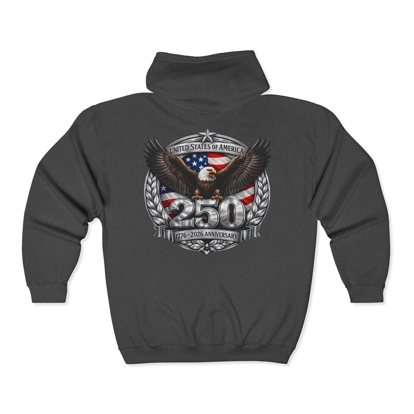 #250 Patriotic Bald Eagle 250 United States Emblem Zip Hoodie
