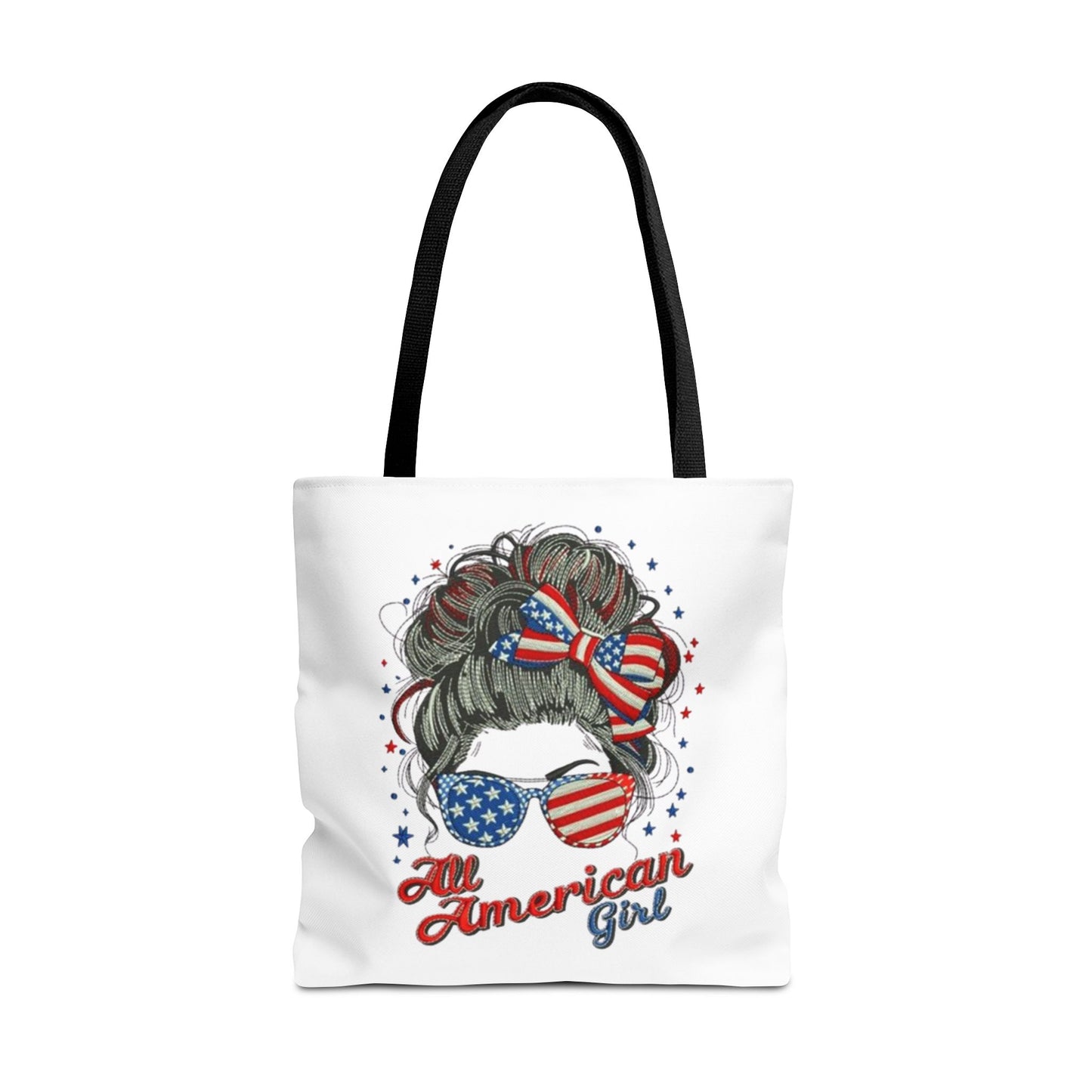 #250 "All American Girl" Patriotic Messy Bun Tote Bag