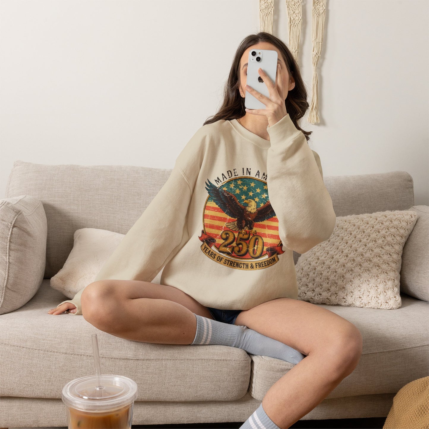 #250 Made in America Eagle 250th Anniversary Patriotic Crewneck Sweatshirt