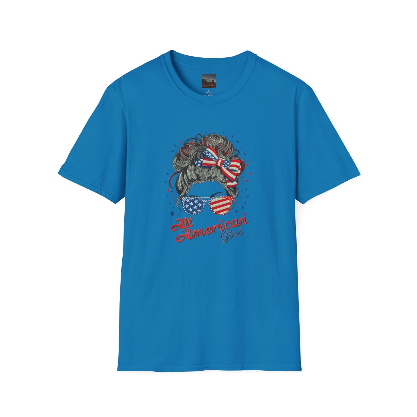 #250 "All American Girl" Patriotic Messy Bun T-Shirt