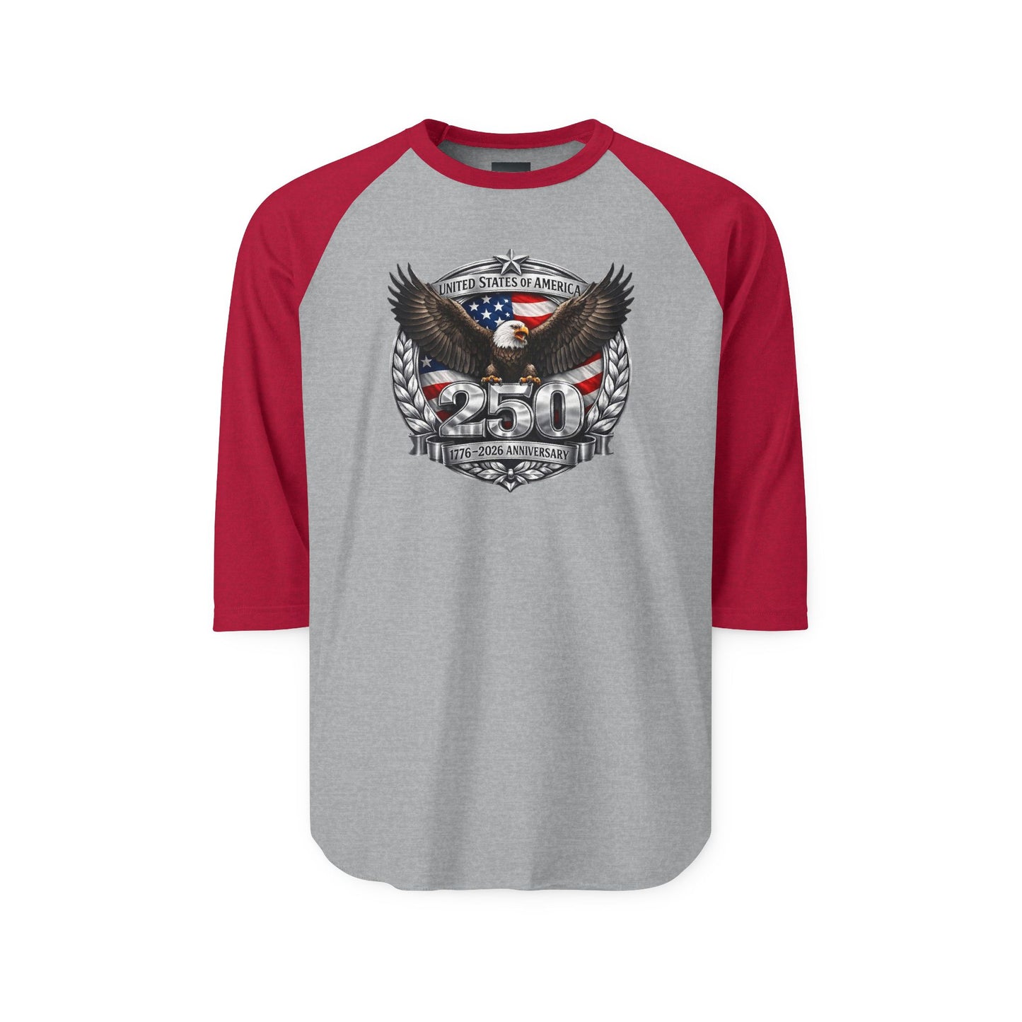 #250 Patriotic Bald Eagle 250 United States Emblem Raglan Shirt Baseball Tee