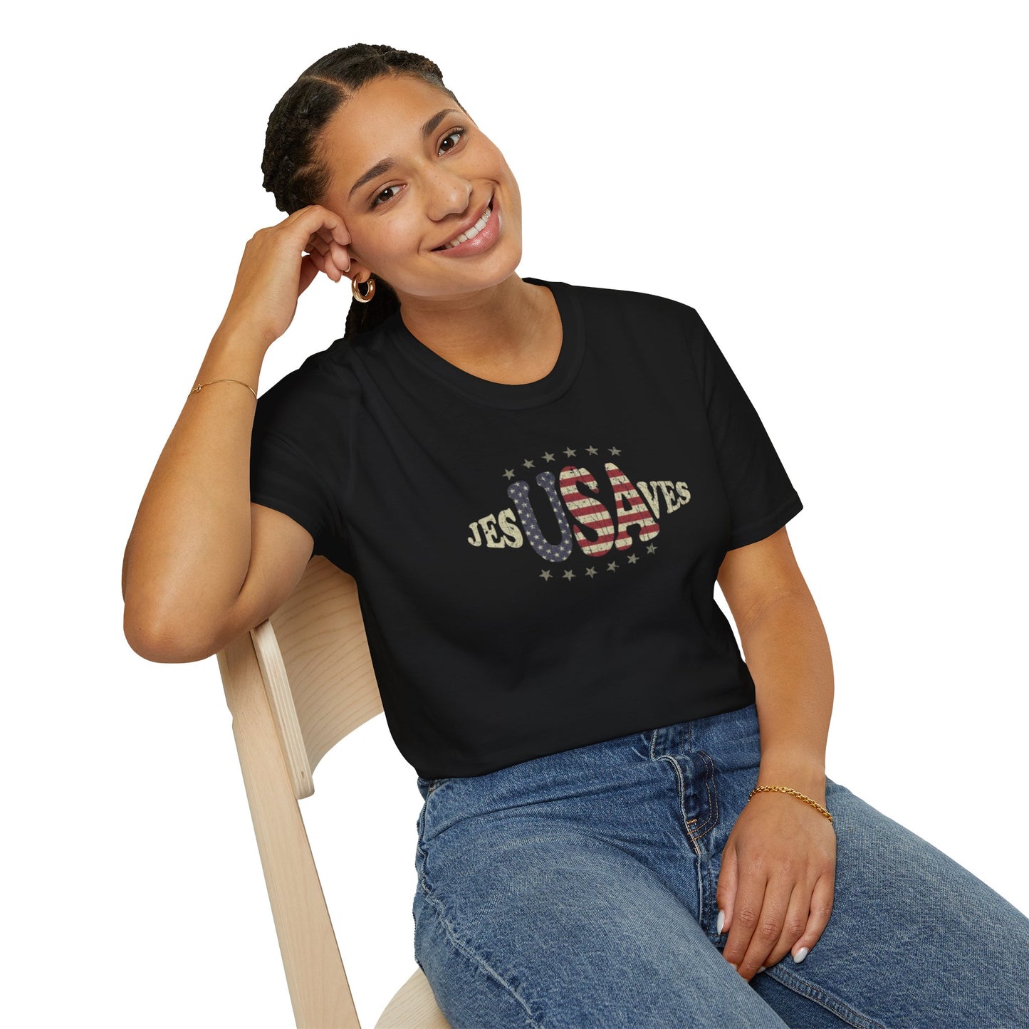 JesUSAves Patriotic T-Shirt — American Flag Christian Faith Tee
