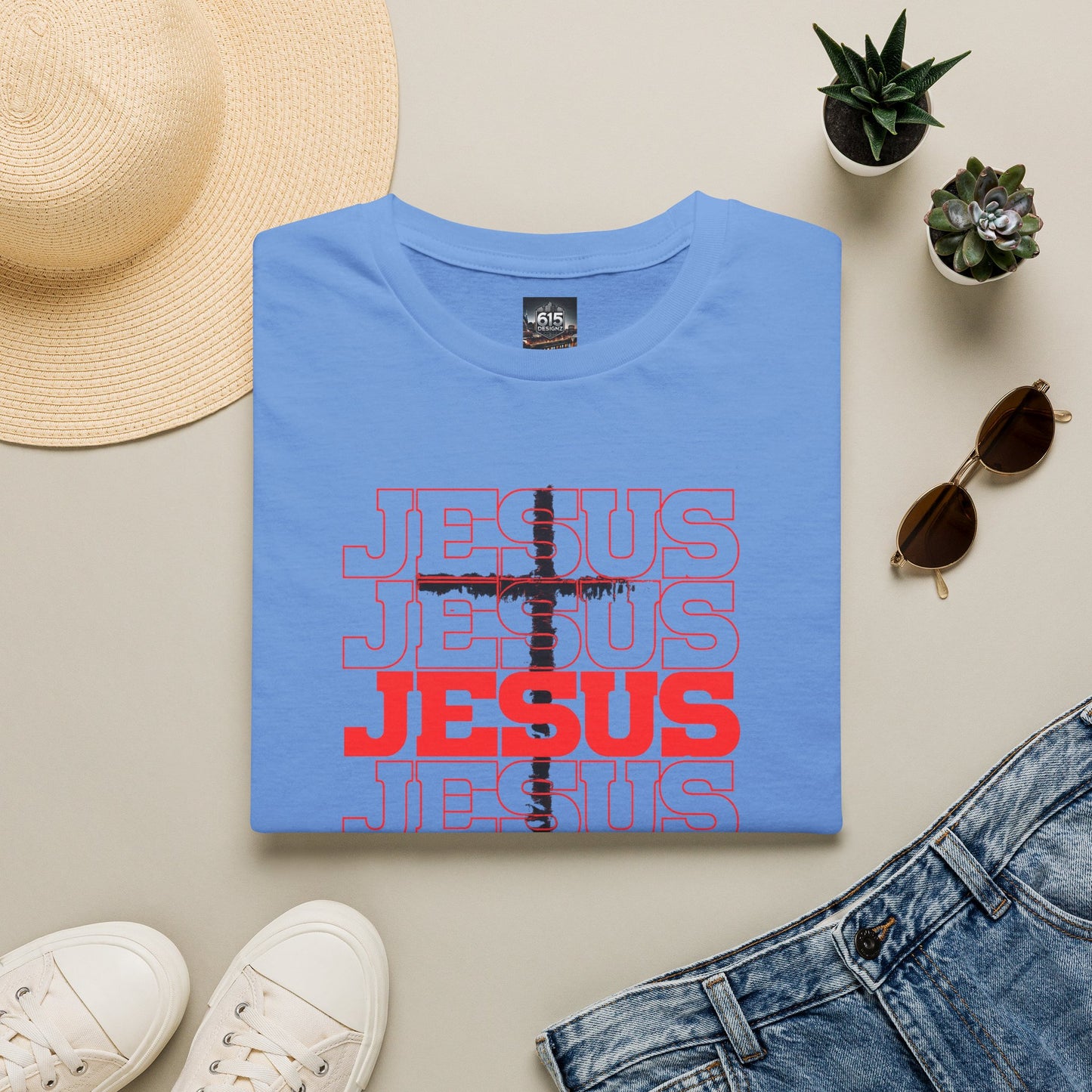 Jesus Cross Red Text Black Cross Graphic T-Shirt — Religious Faith Tee