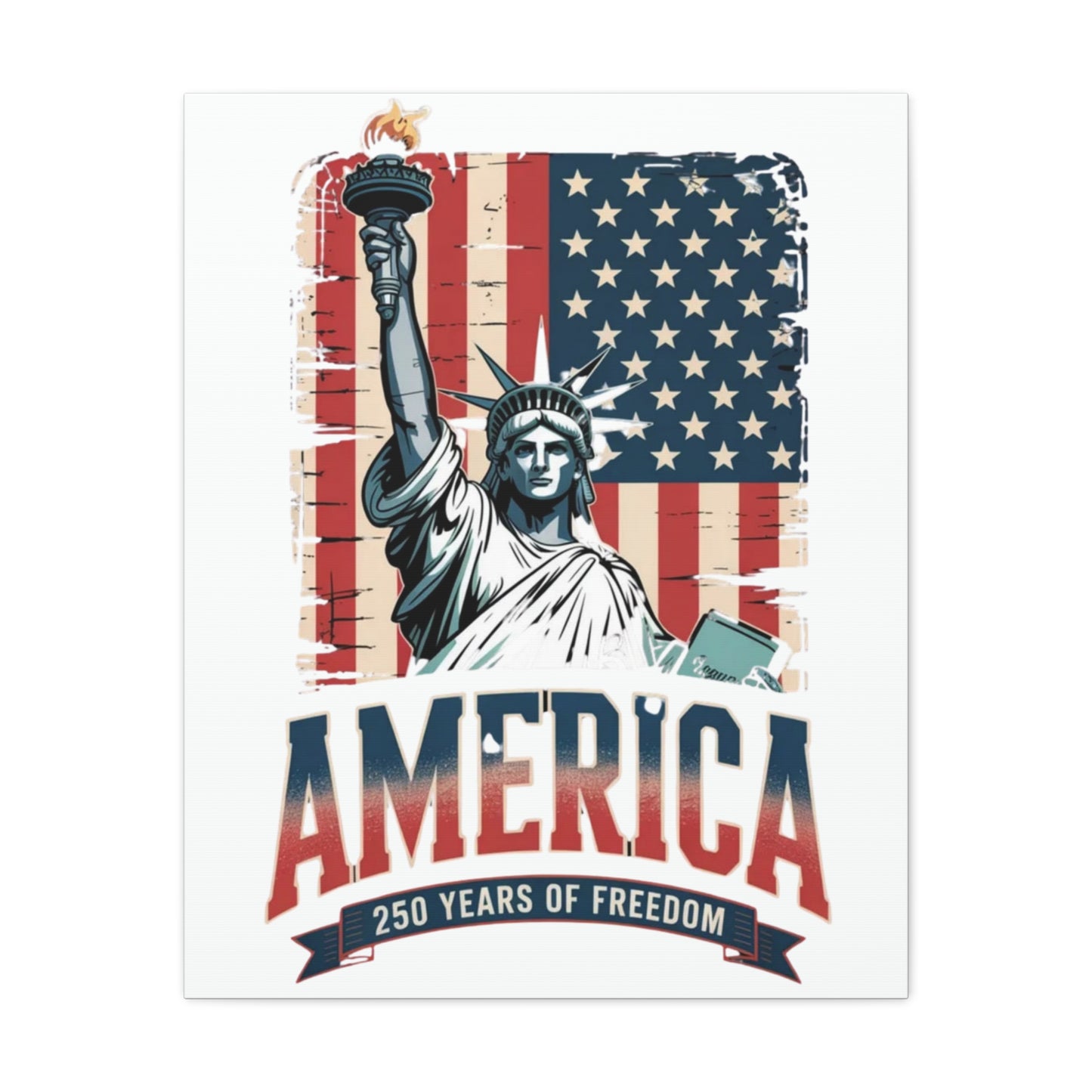 #250 Statue of Liberty American Flag 'America' Patriotic Independence Day Matte Canvas Wall Art