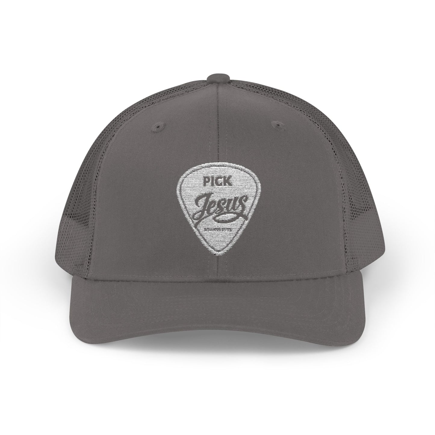 Pick Jesus Guitar Pick Snapback Trucker Cap Christian Guitar Pick Design (Romans 10:13)
