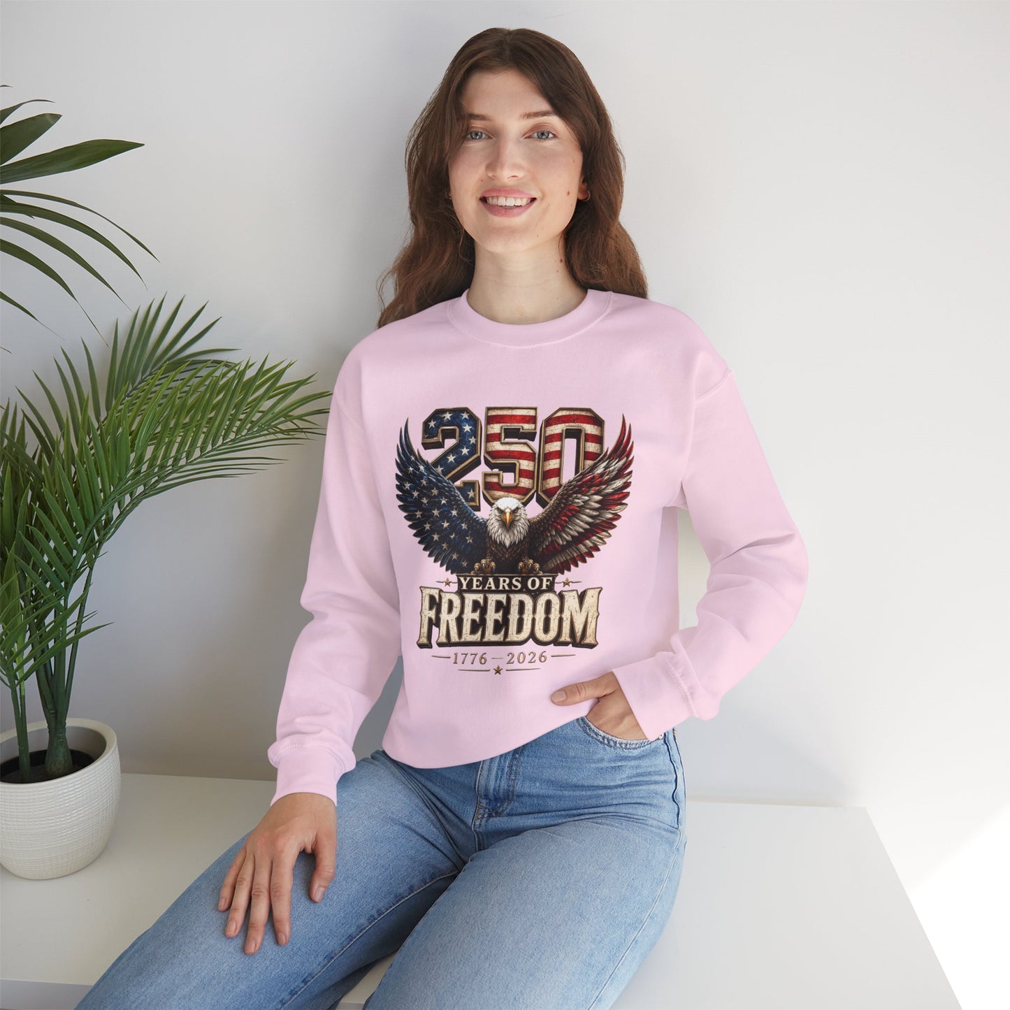 #250 250 Years of Freedom Eagle Patriotic American Flag Anniversary (1776–2026) Crewneck Sweatshirt