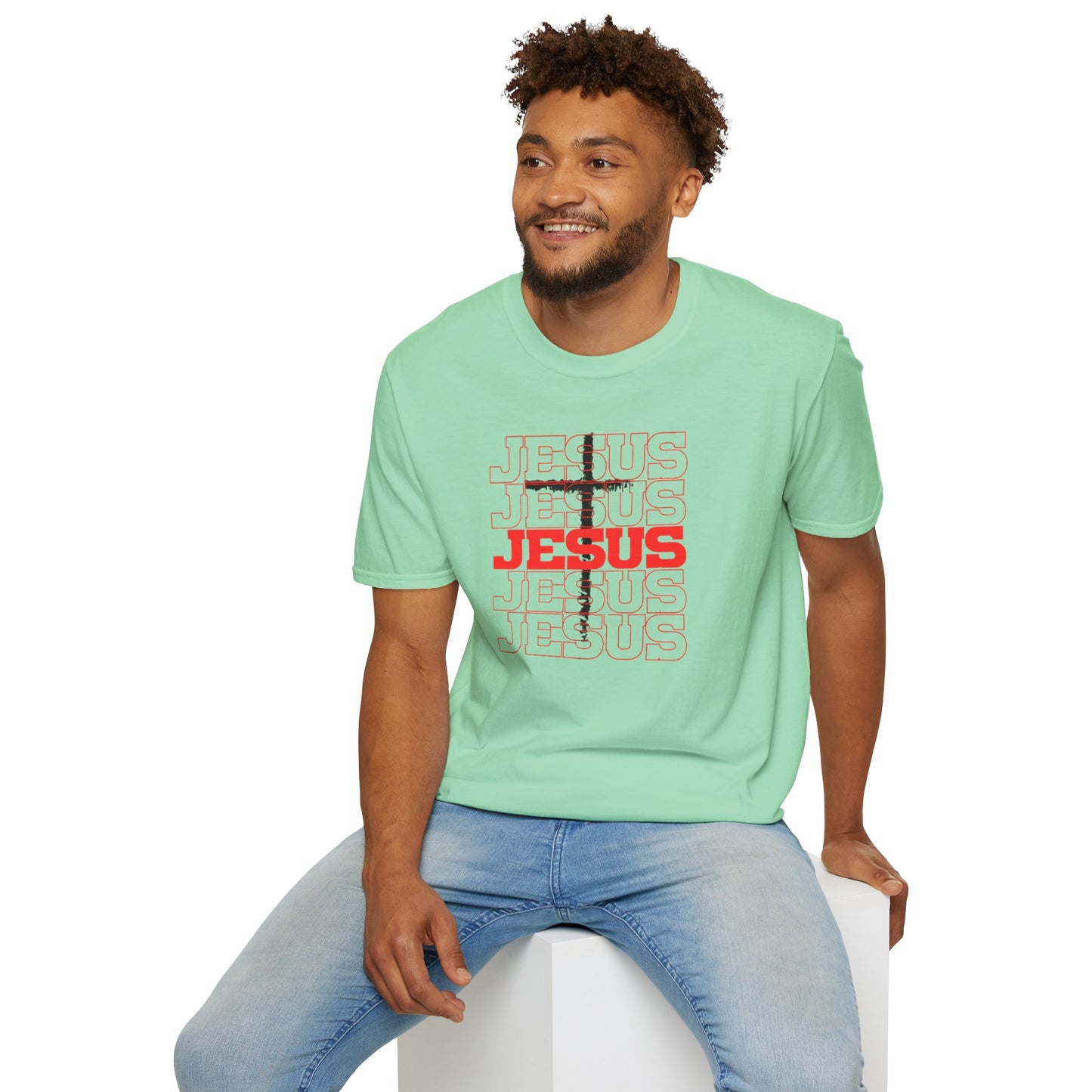 Jesus Cross Red Text Black Cross Graphic T-Shirt — Religious Faith Tee