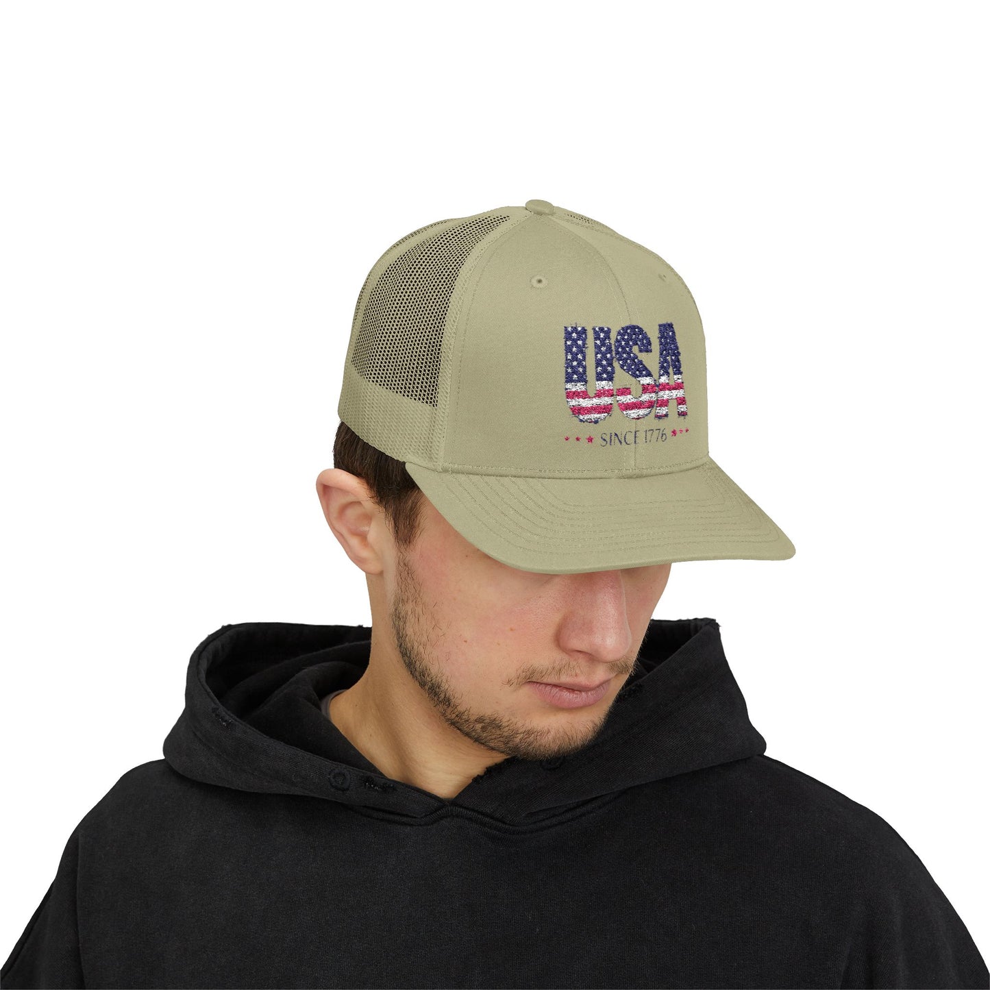 #250 USA Flag "USA Since 1776" Patriotic Snapback Trucker Cap