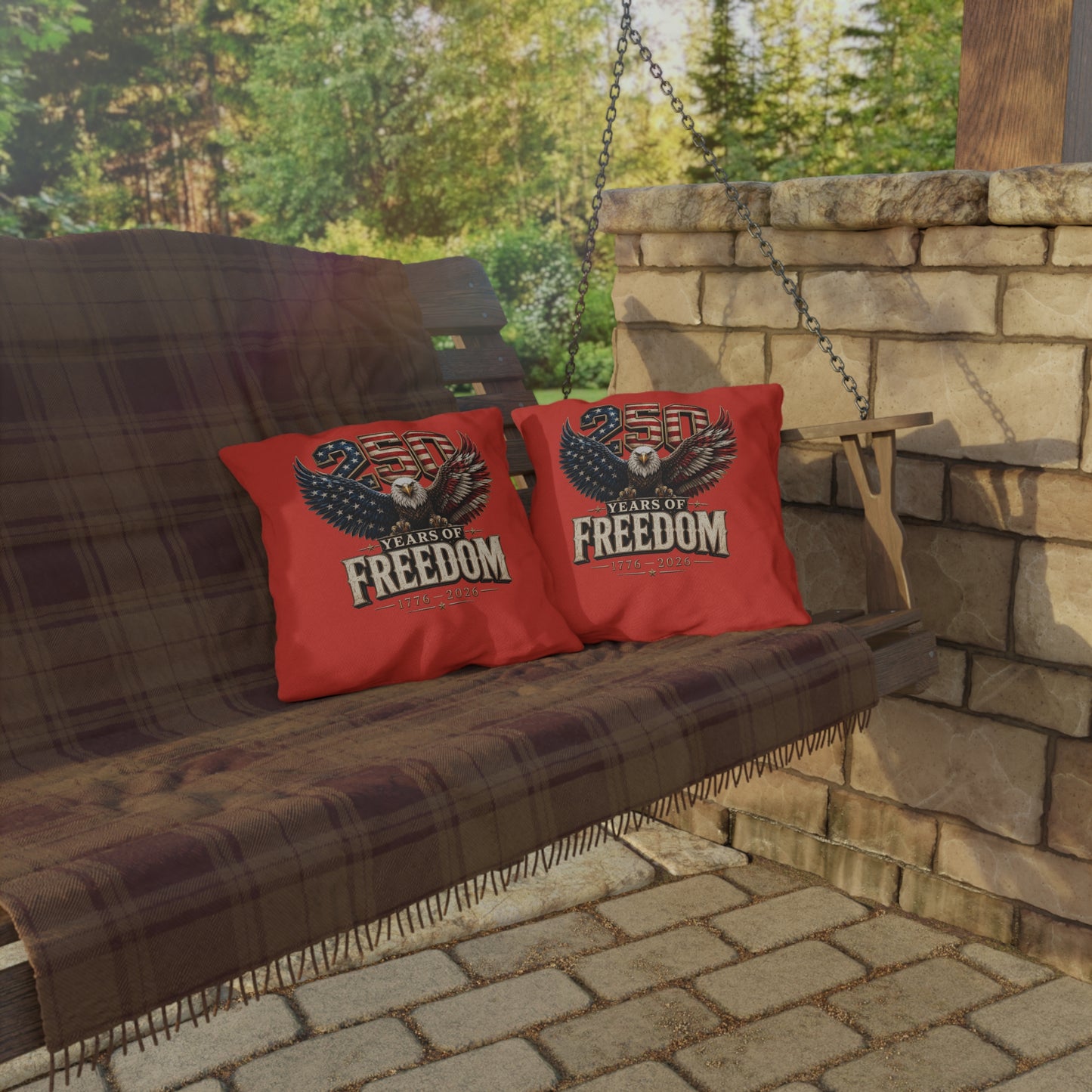 #250 250 Years of Freedom Eagle Patriotic American Flag Anniversary (1776–2026) Outdoor Throw Pillow