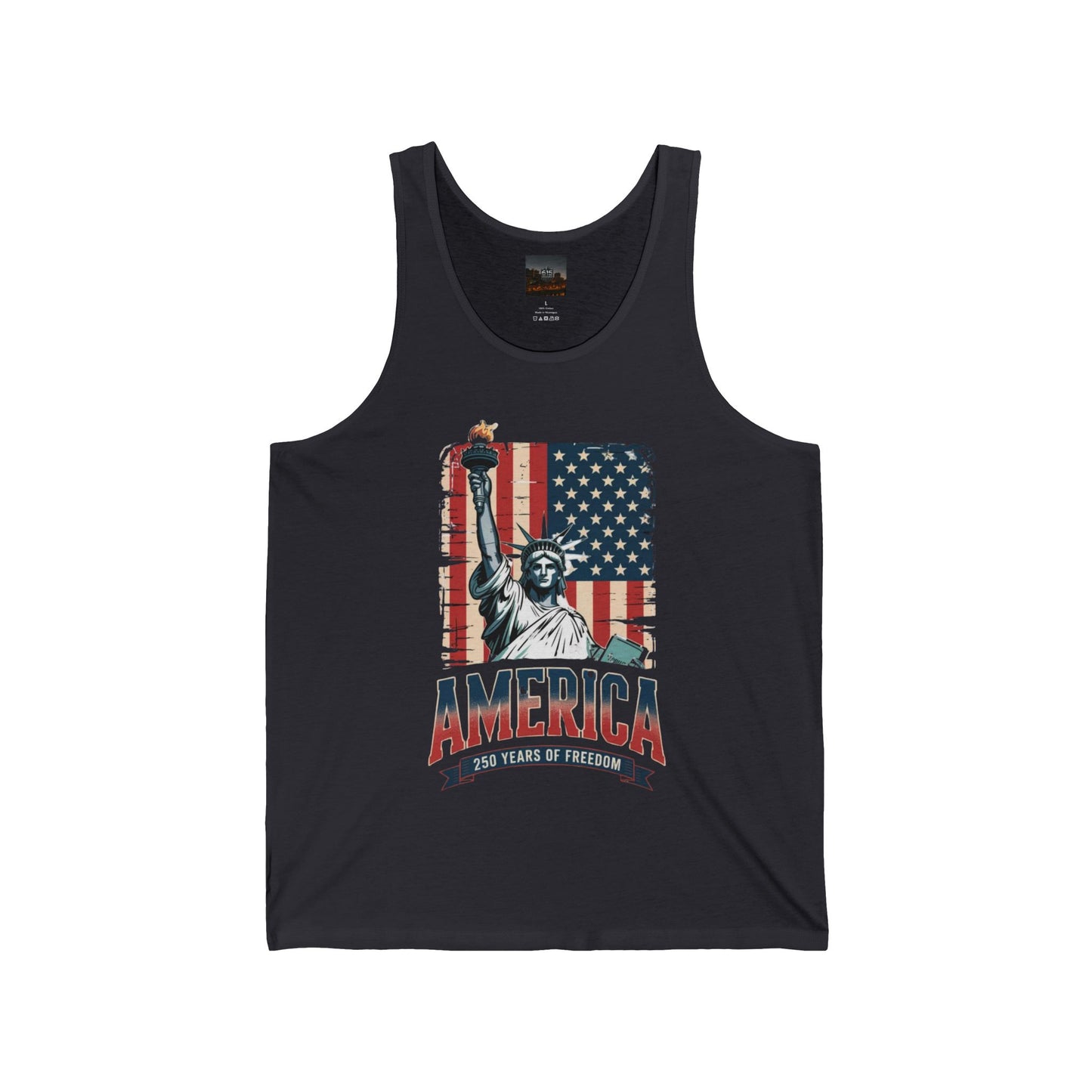 #250 Statue of Liberty American Flag 'America' Patriotic Independence Day Jersey Tank Top
