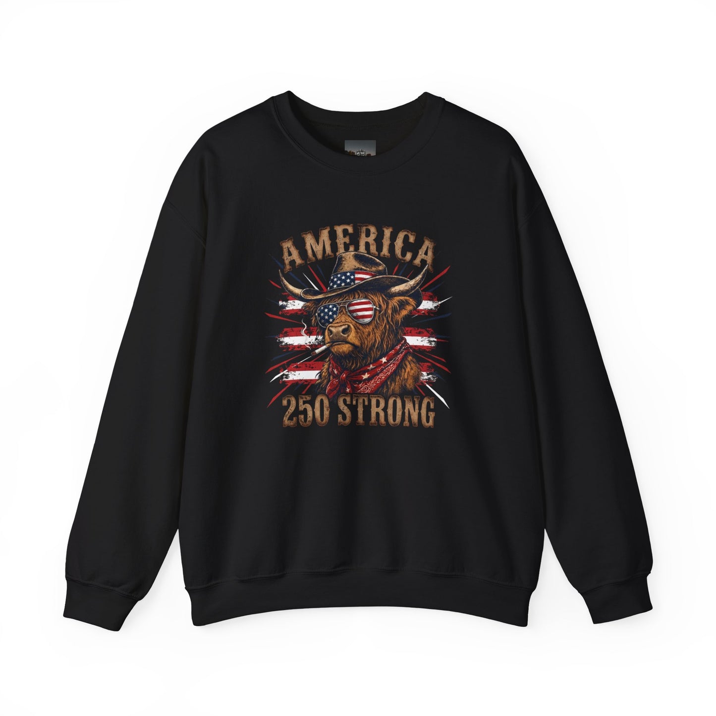 #250 America 250 Strong Patriotic Bull with American Flag Sweatshirt