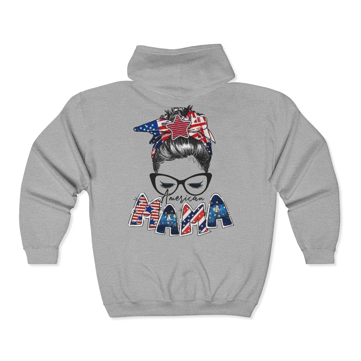 #250 Mama USA Flag Messy Bun Zip Hoodie