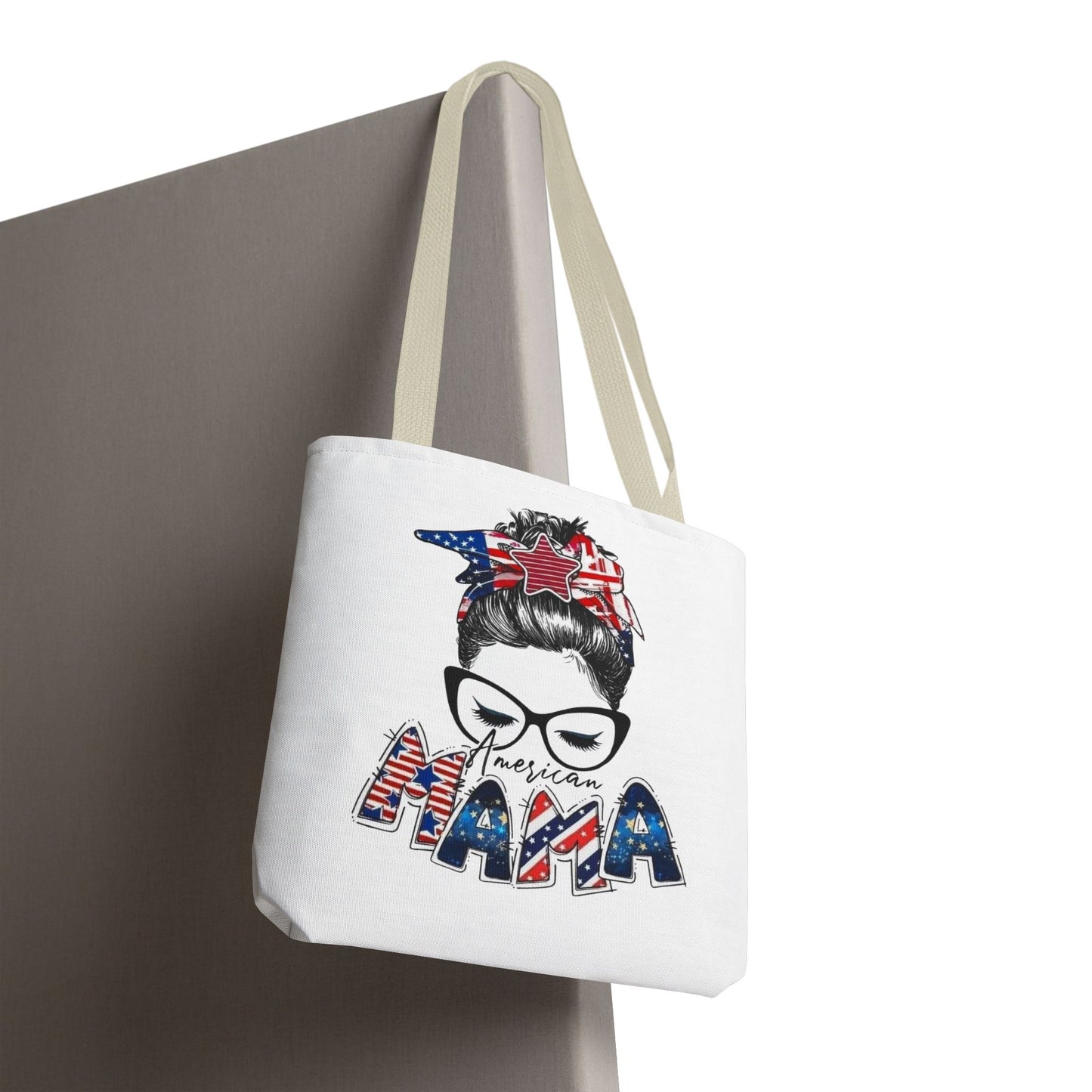 #250 Mama USA Flag Messy Bun Tote Bag
