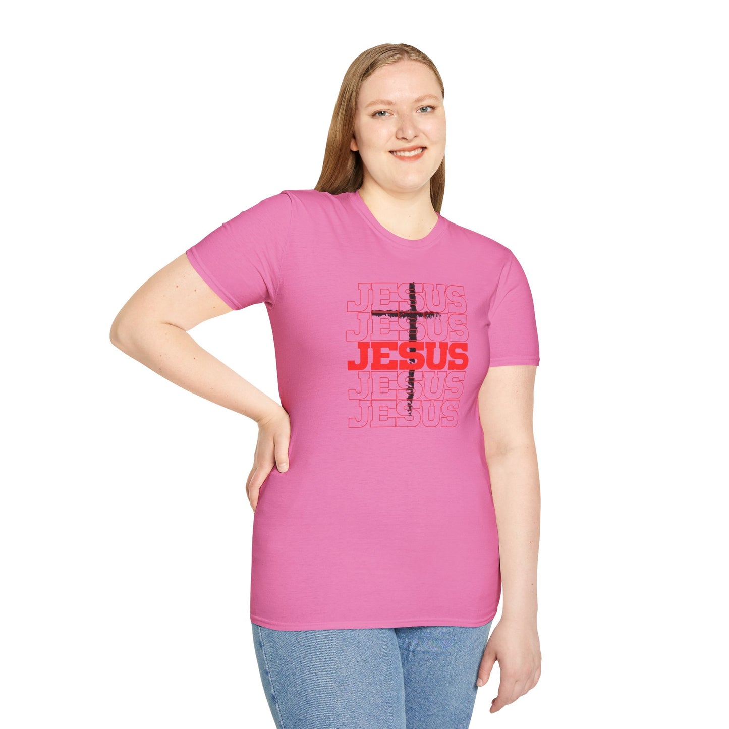Jesus Cross Red Text Black Cross Graphic T-Shirt — Religious Faith Tee