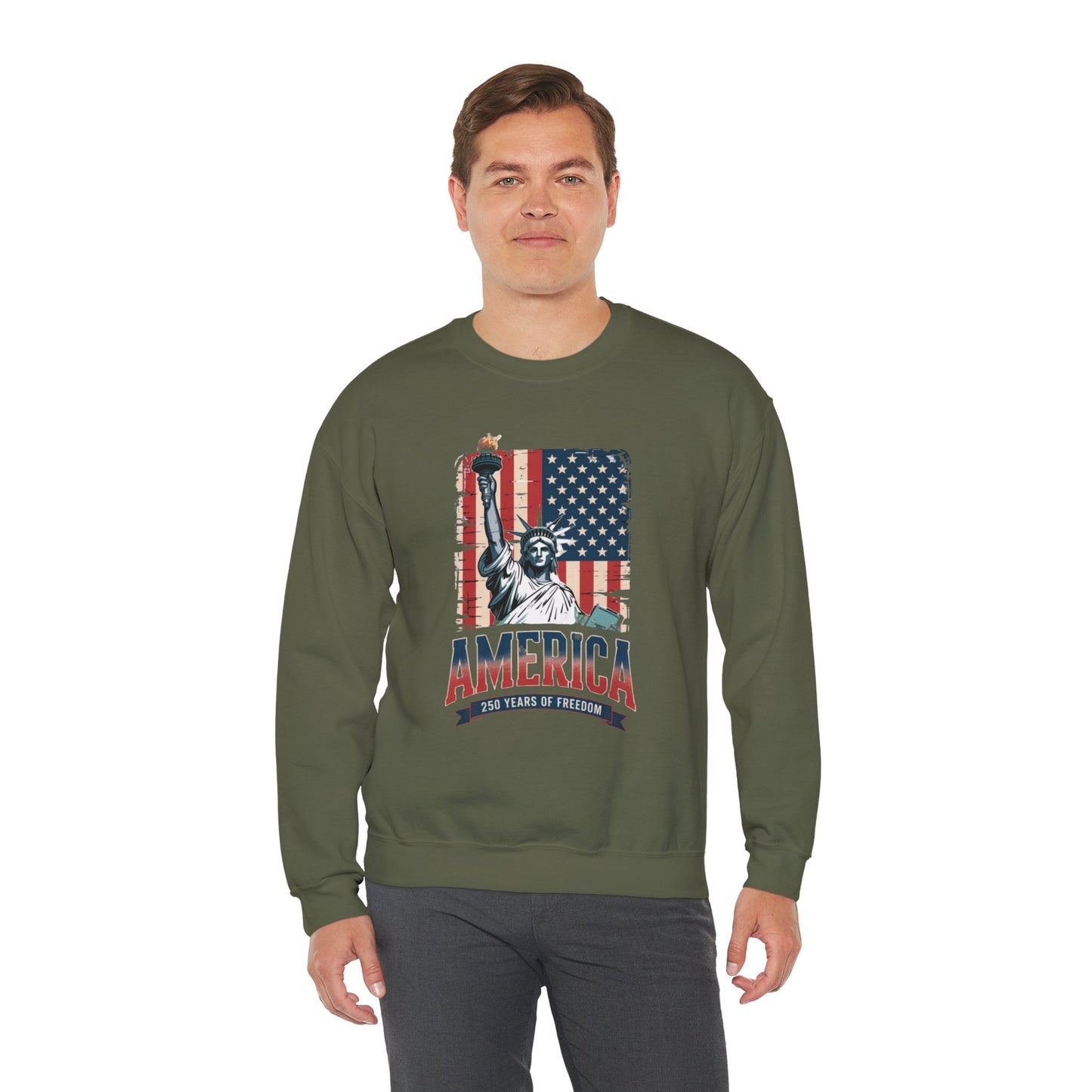#250 Statue of Liberty American Flag 'America' Patriotic Independence Day Crewneck Sweatshirt