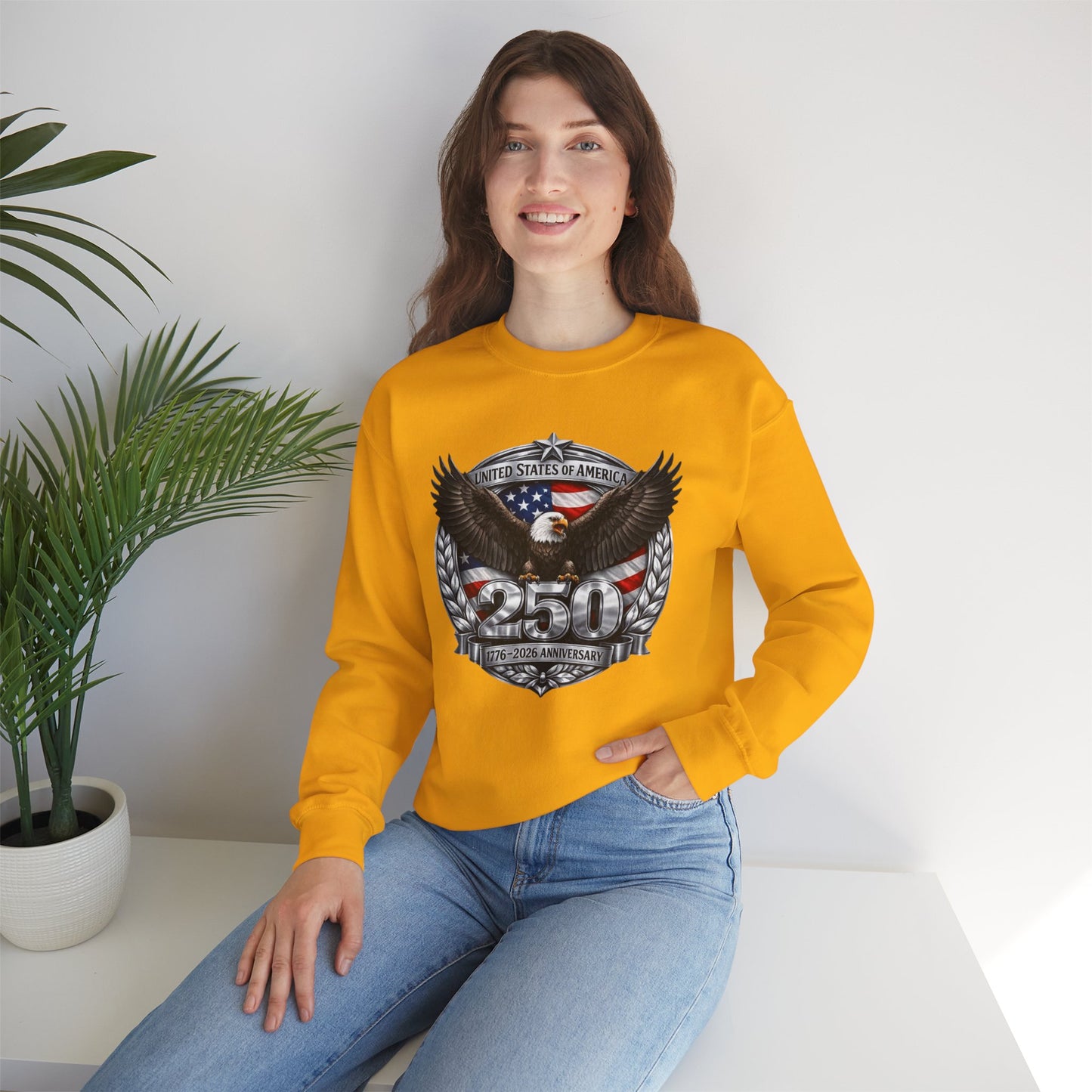#250 Patriotic Bald Eagle 250 United States Emblem Crewneck Sweatshirt