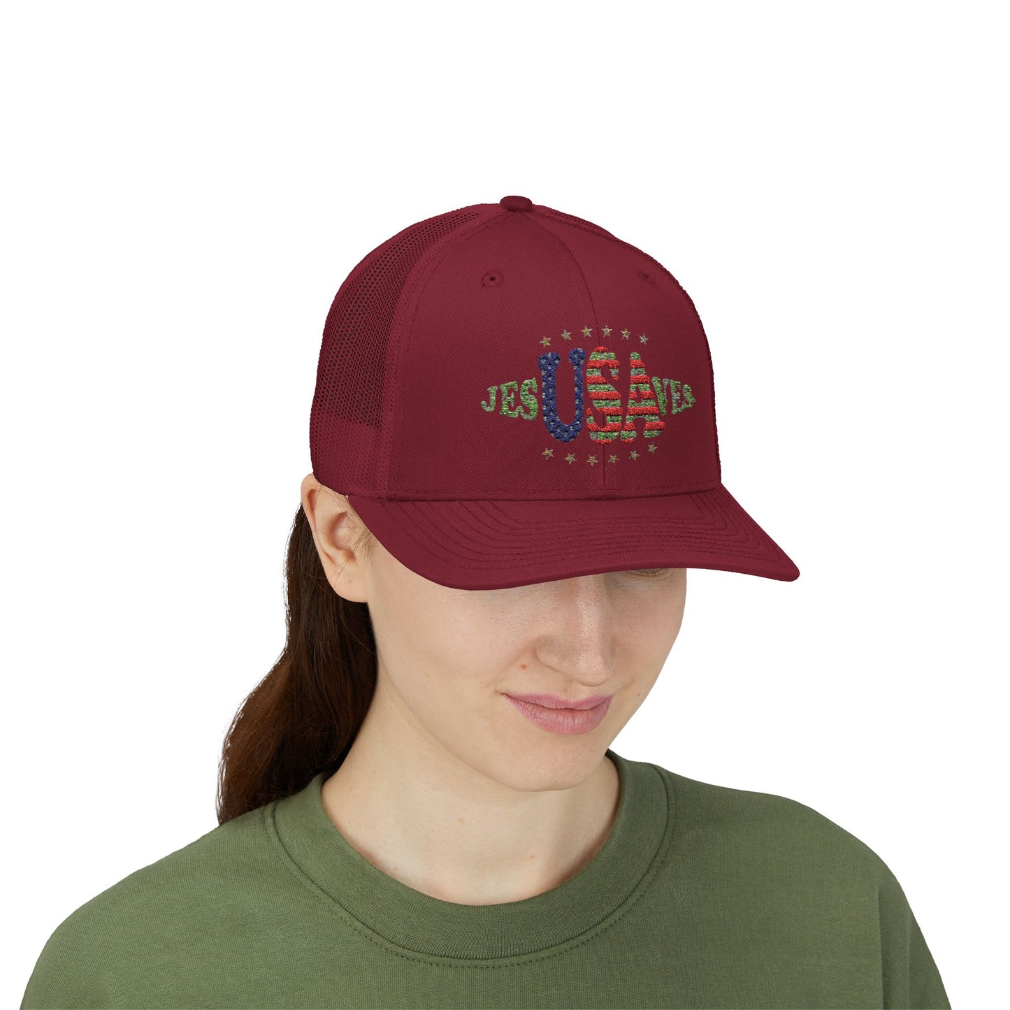 JesUSAves Patriotic Snapback Trucker Cap American Flag Christian Faith