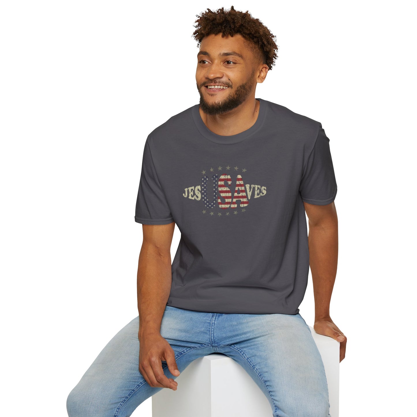 JesUSAves Patriotic T-Shirt — American Flag Christian Faith Tee