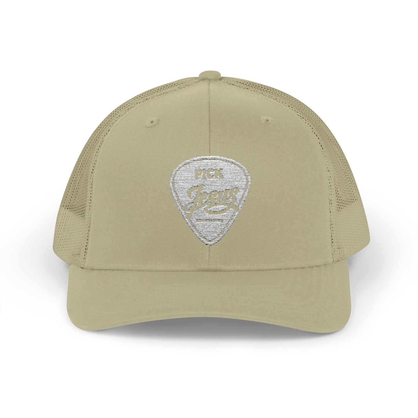 Pick Jesus Guitar Pick Snapback Trucker Cap Christian Guitar Pick Design (Romans 10:13)