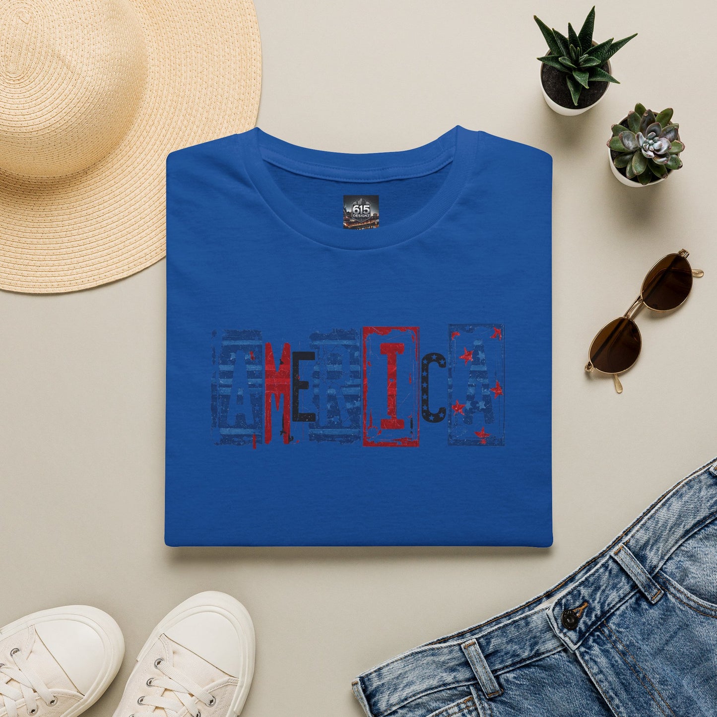 #250 America Retro Block Text Patriotic T-Shirt