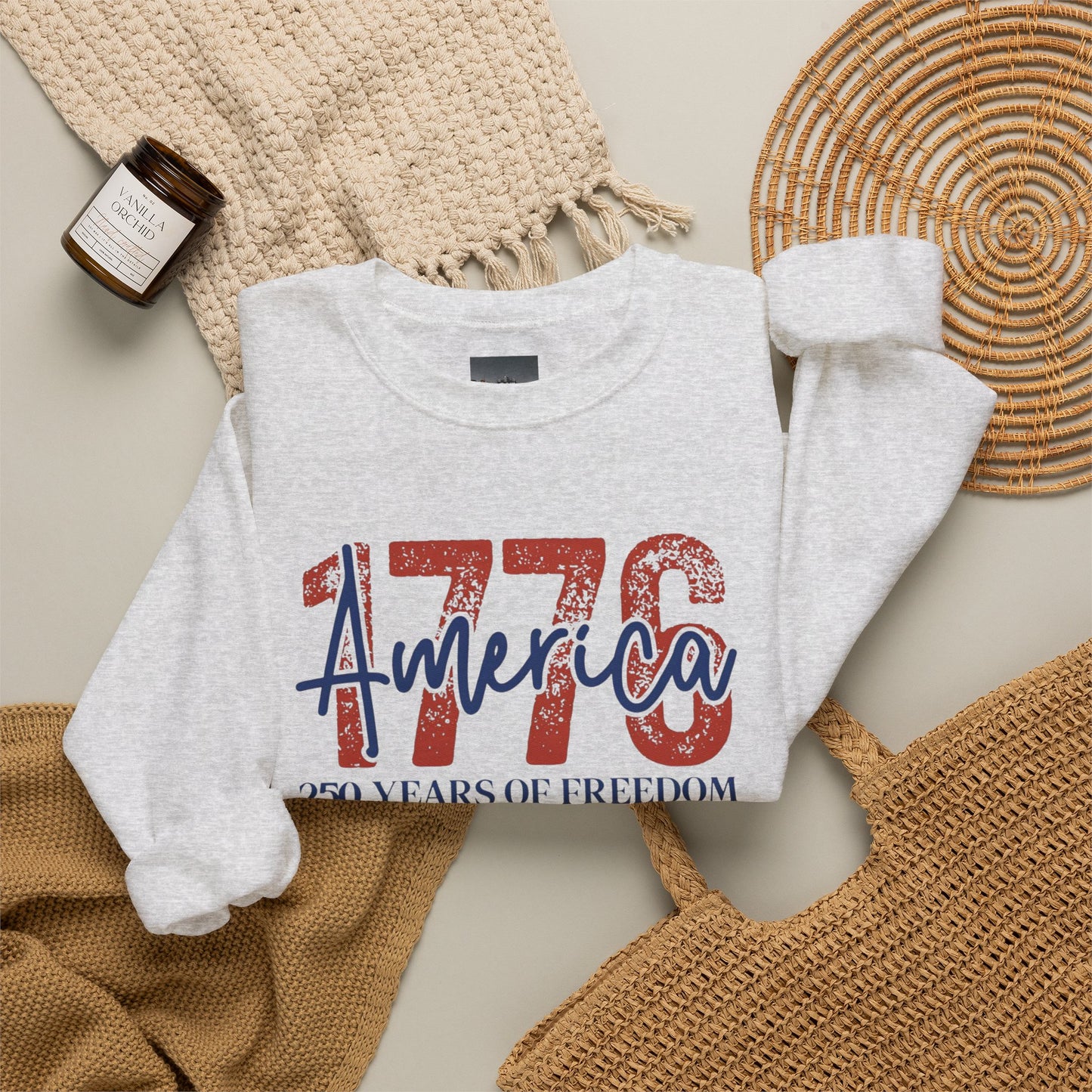 #250 1776 America: 250 Years of Freedom' Patriotic Independence Day Crewneck Sweatshirt