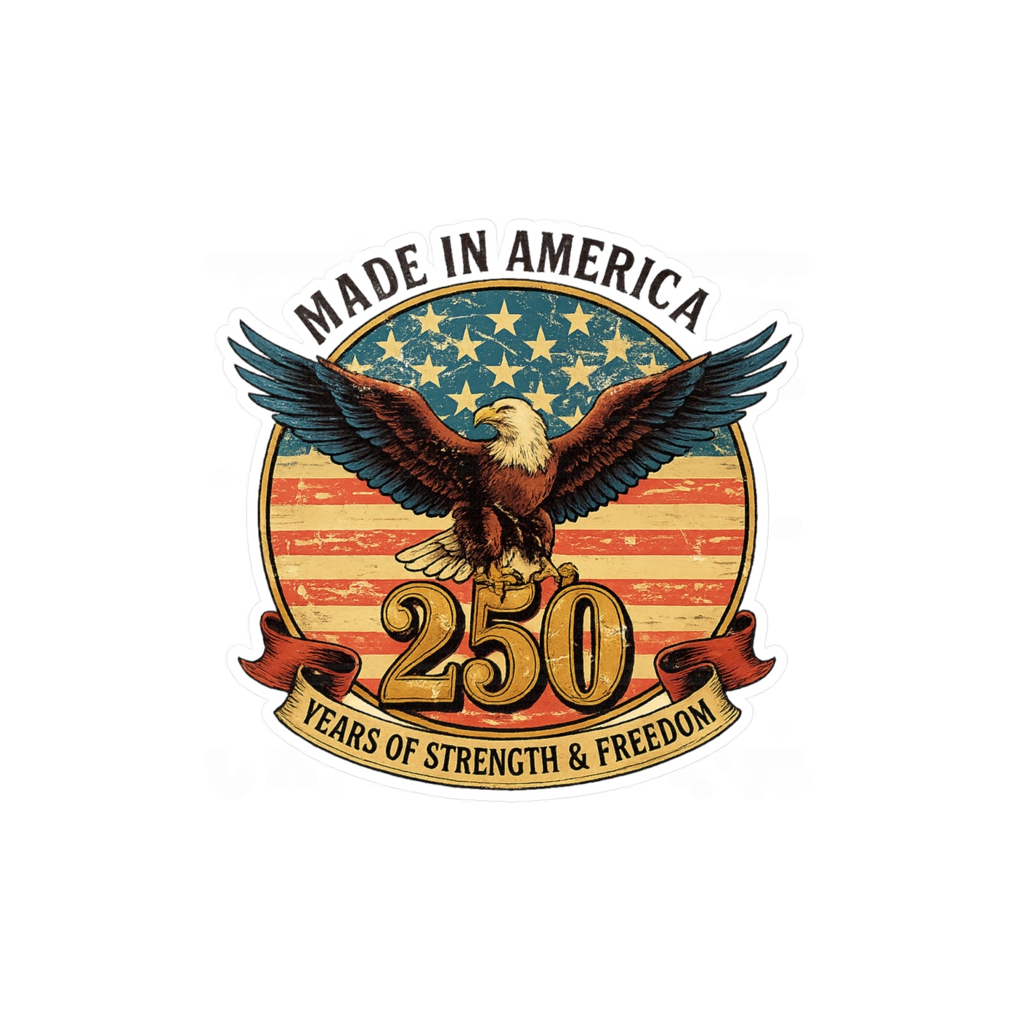 #250 Made in America Eagle 250th Anniversary Patriotic Vinyl Decal — Patriotic Kiss-Cut Sticker