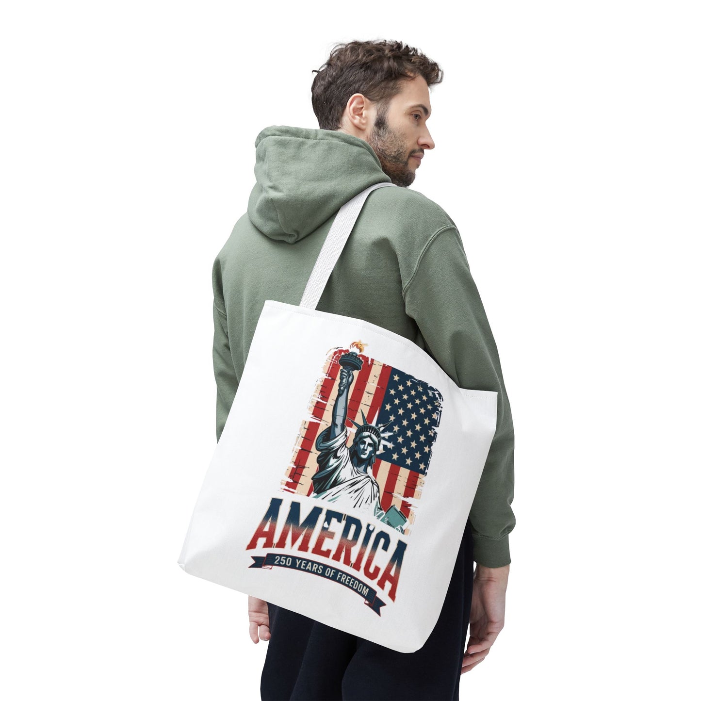 #250 Statue of Liberty American Flag 'America' Patriotic Independence Day Tote Bag